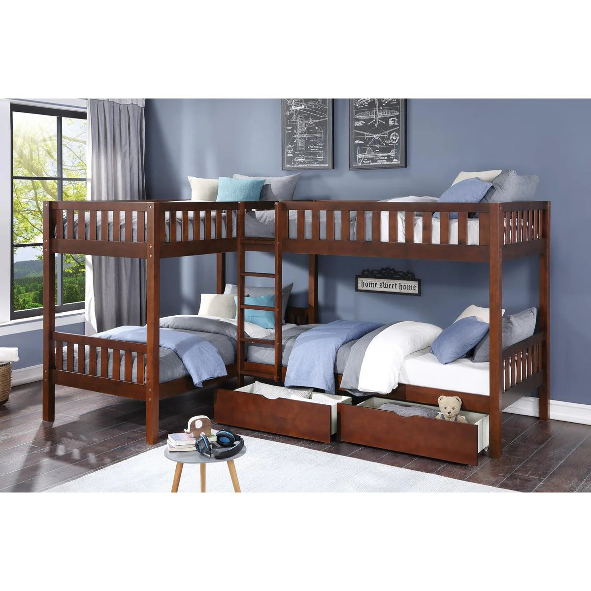 Rowe Dark Cherry Corner Bunk Bed With Storage Boxes - Image 1