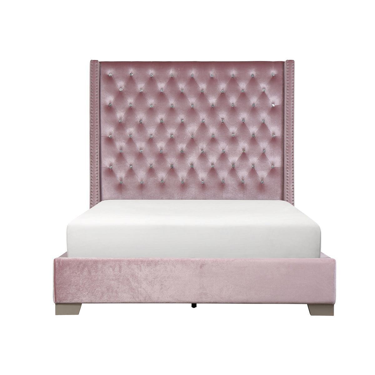 Jacklyn Pink Faux Leather Tufted Panel Queen Bed - Image 1