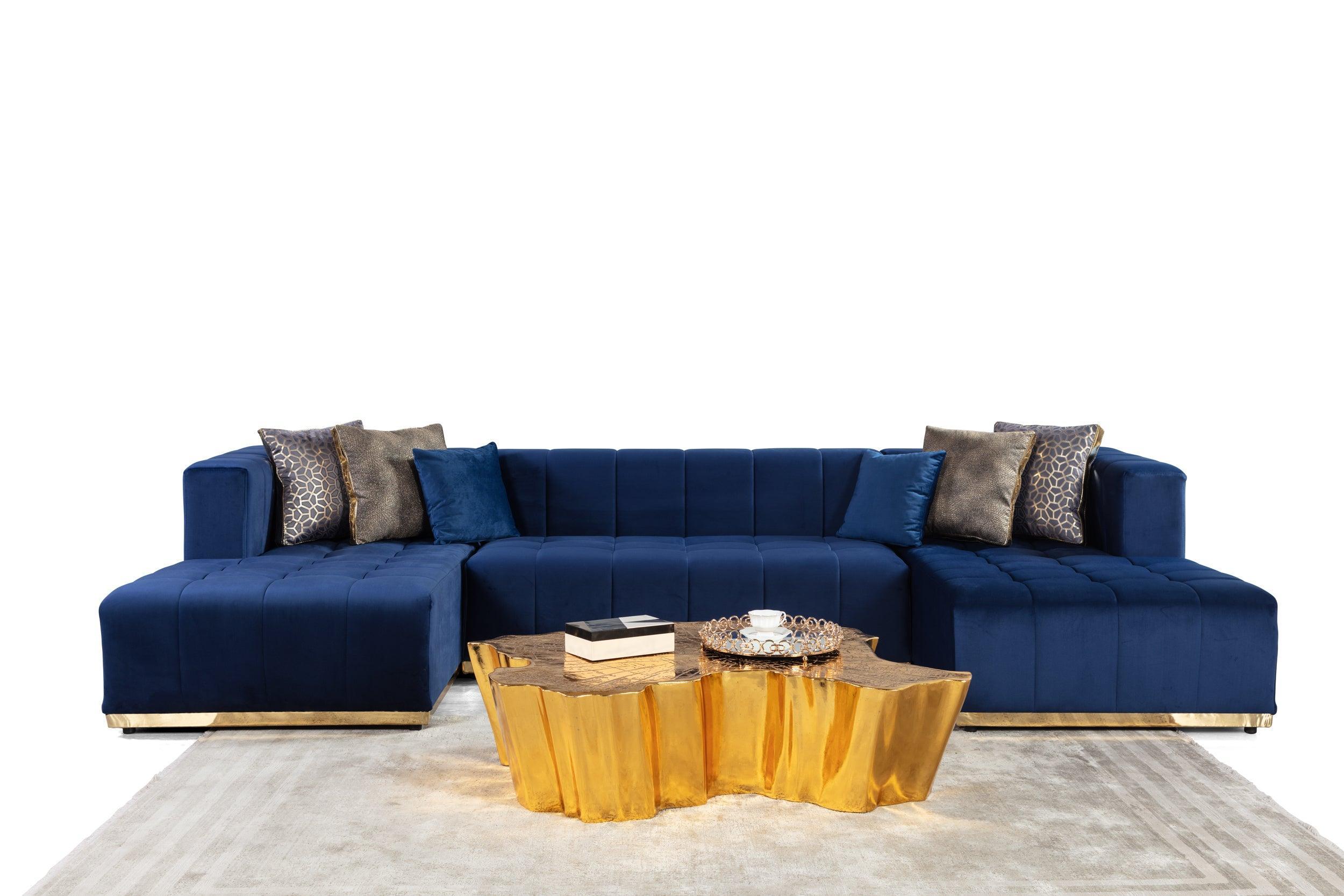 Amelia Navy Velvet Double Chaise Sectional - Image 2