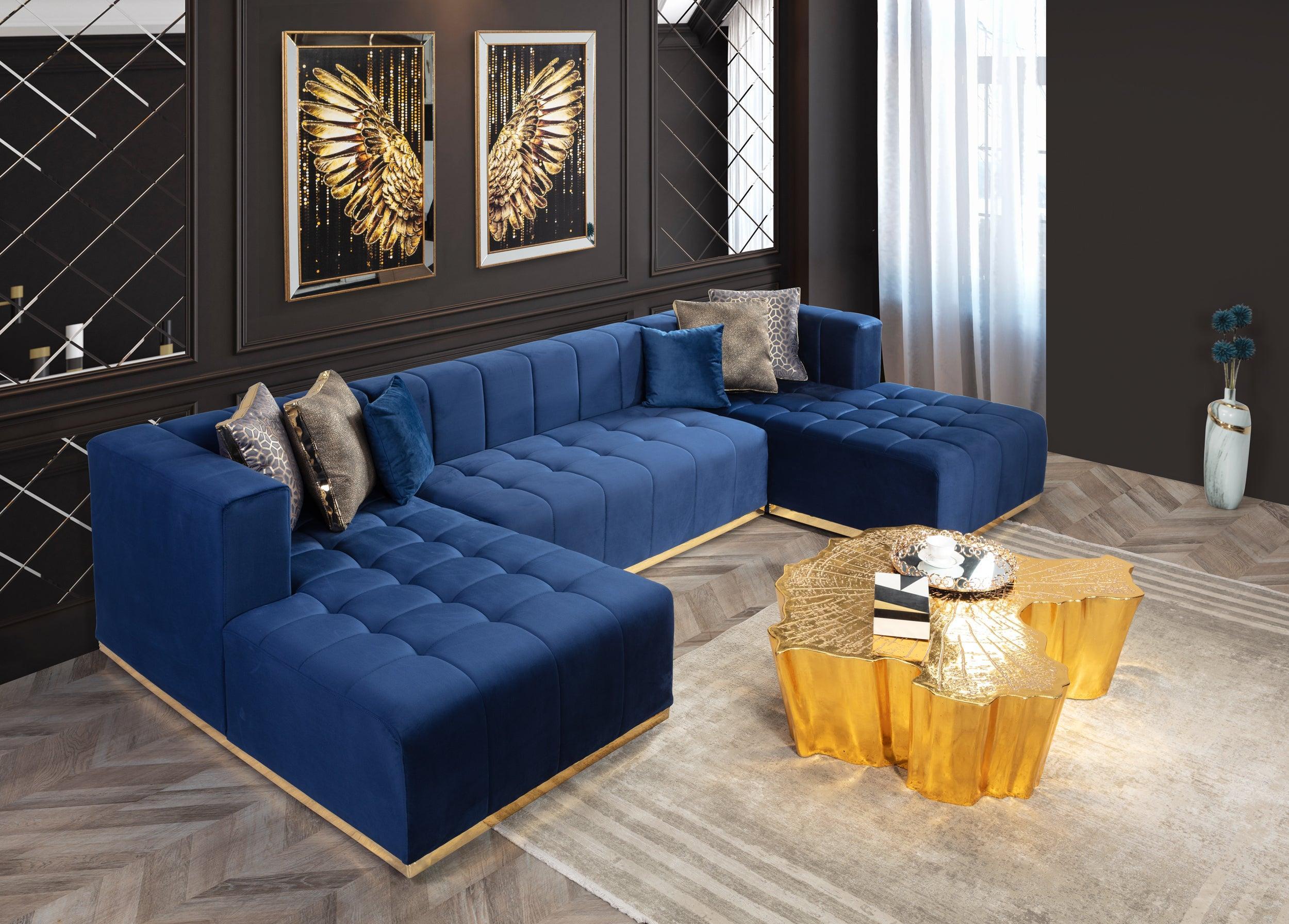 Amelia Navy Velvet Double Chaise Sectional - Image 3