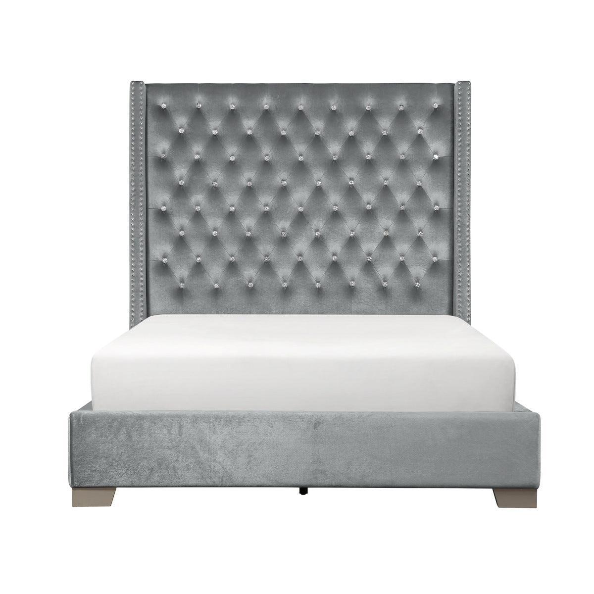 Jacklyn Gray Faux Leather Tufted Panel King Bed - Image 1