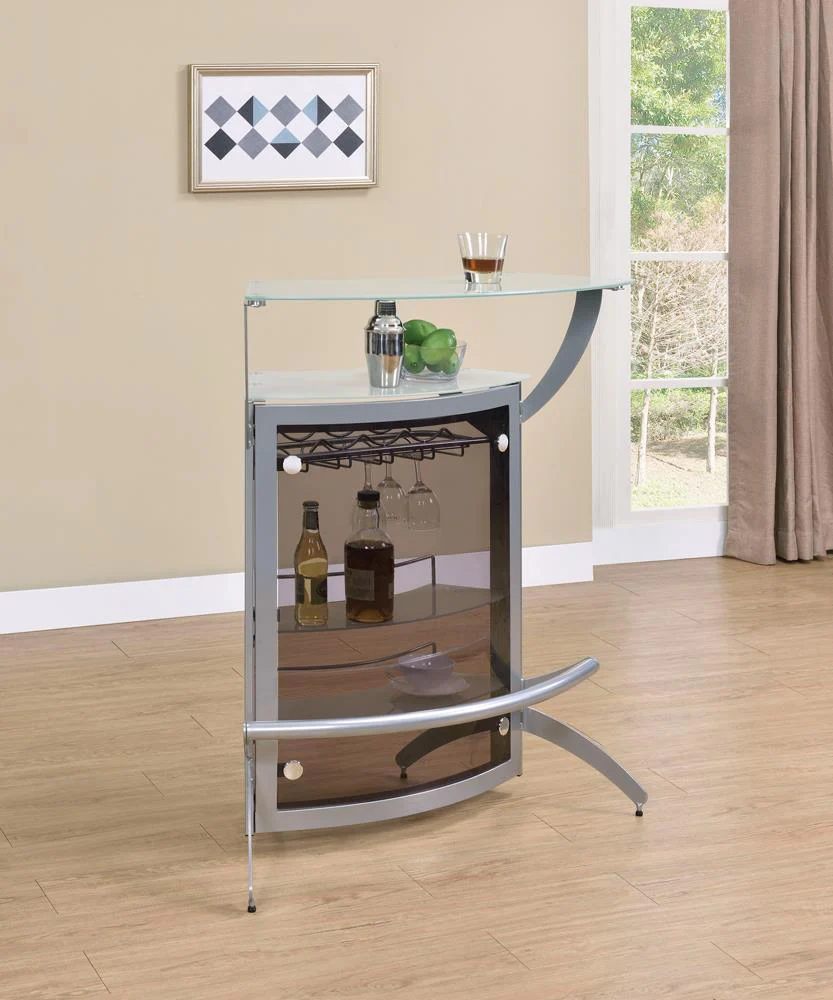 Dallas 2 Shelf Bar Unit Silver Frosted Glass - Image 3