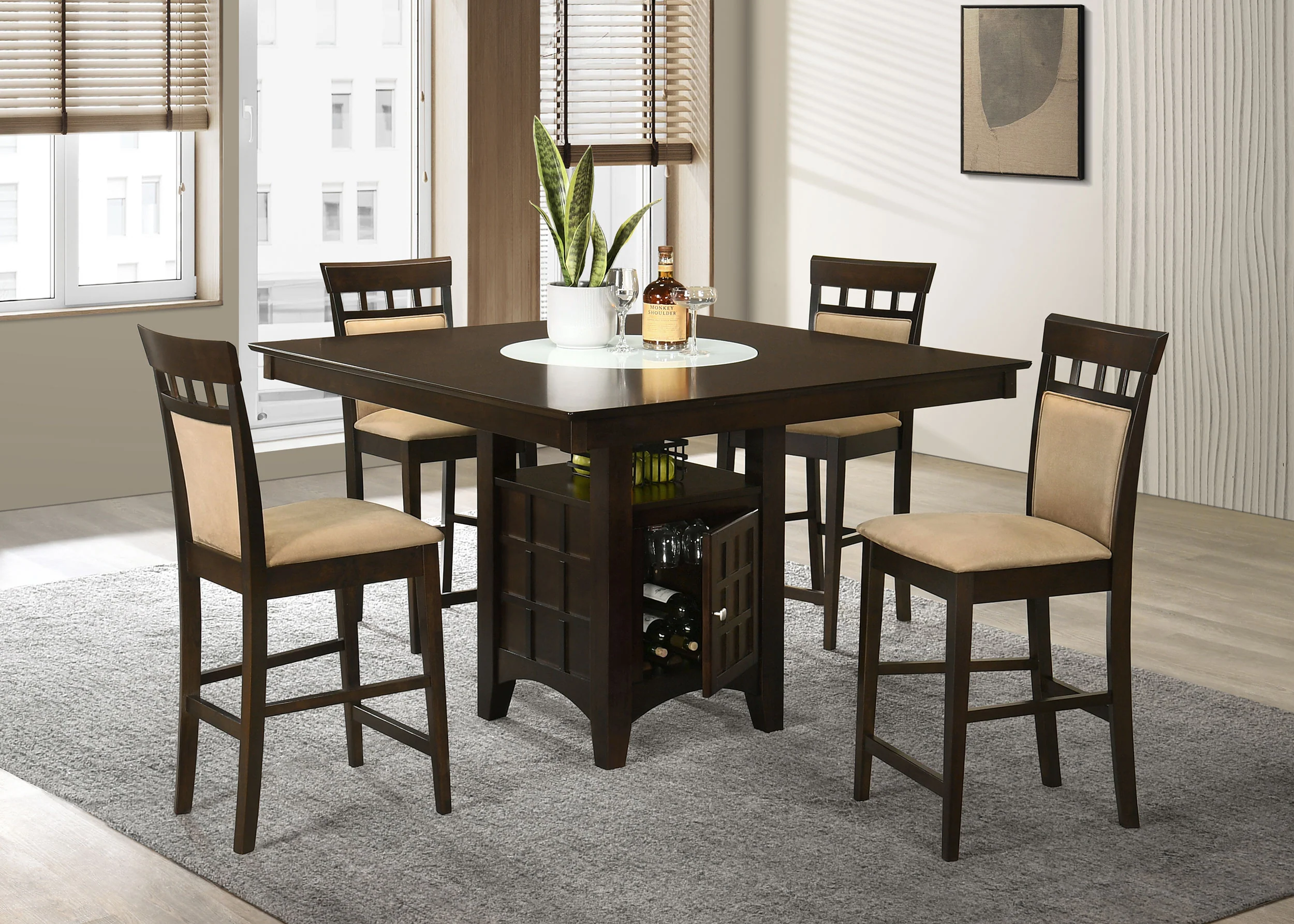 Gabriel Cappuccino Square Upholstered Back Counter Height Set - Image 3