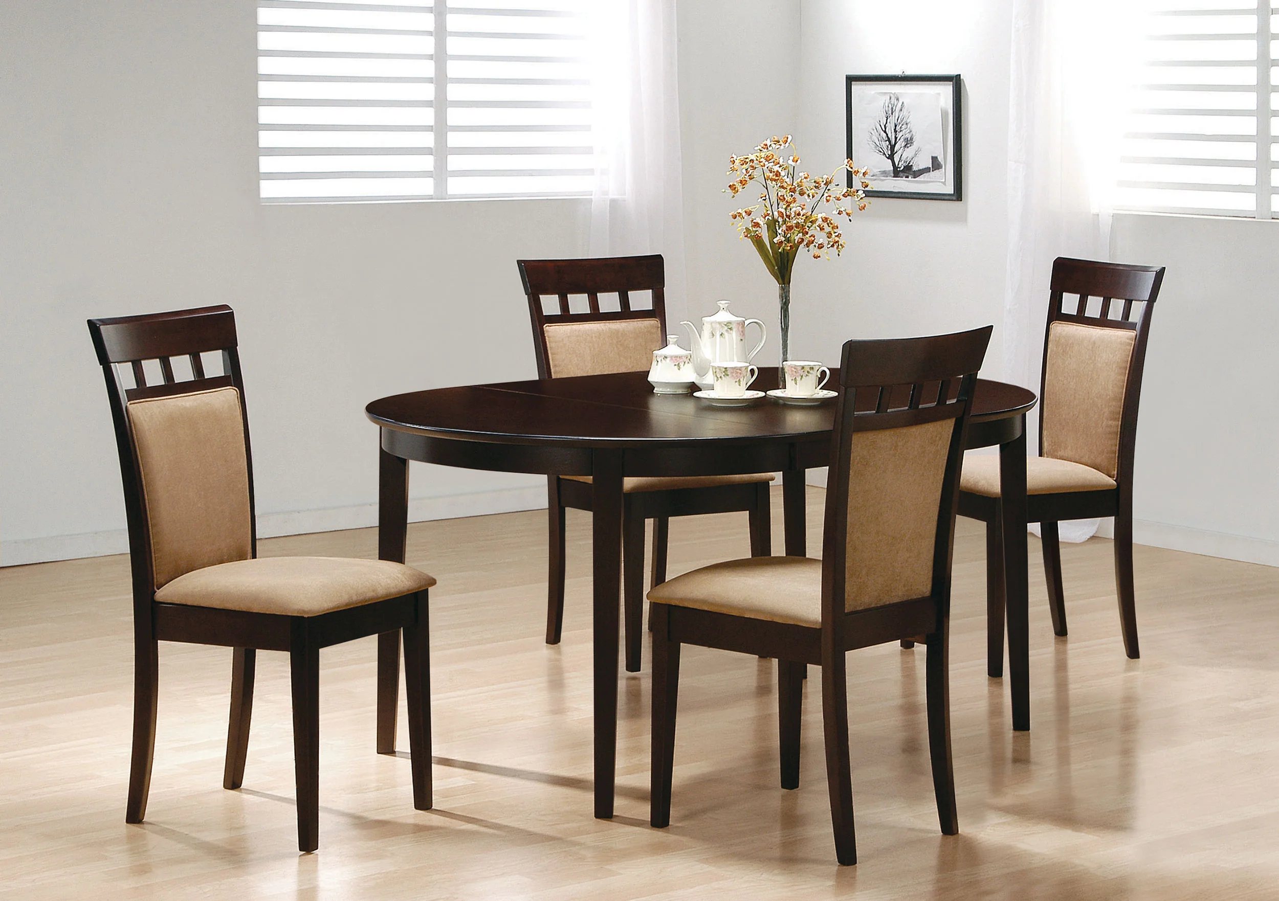 Gabriel Cappuccino Upholstered Back Extension Leaf Dining Room Set - Image 2