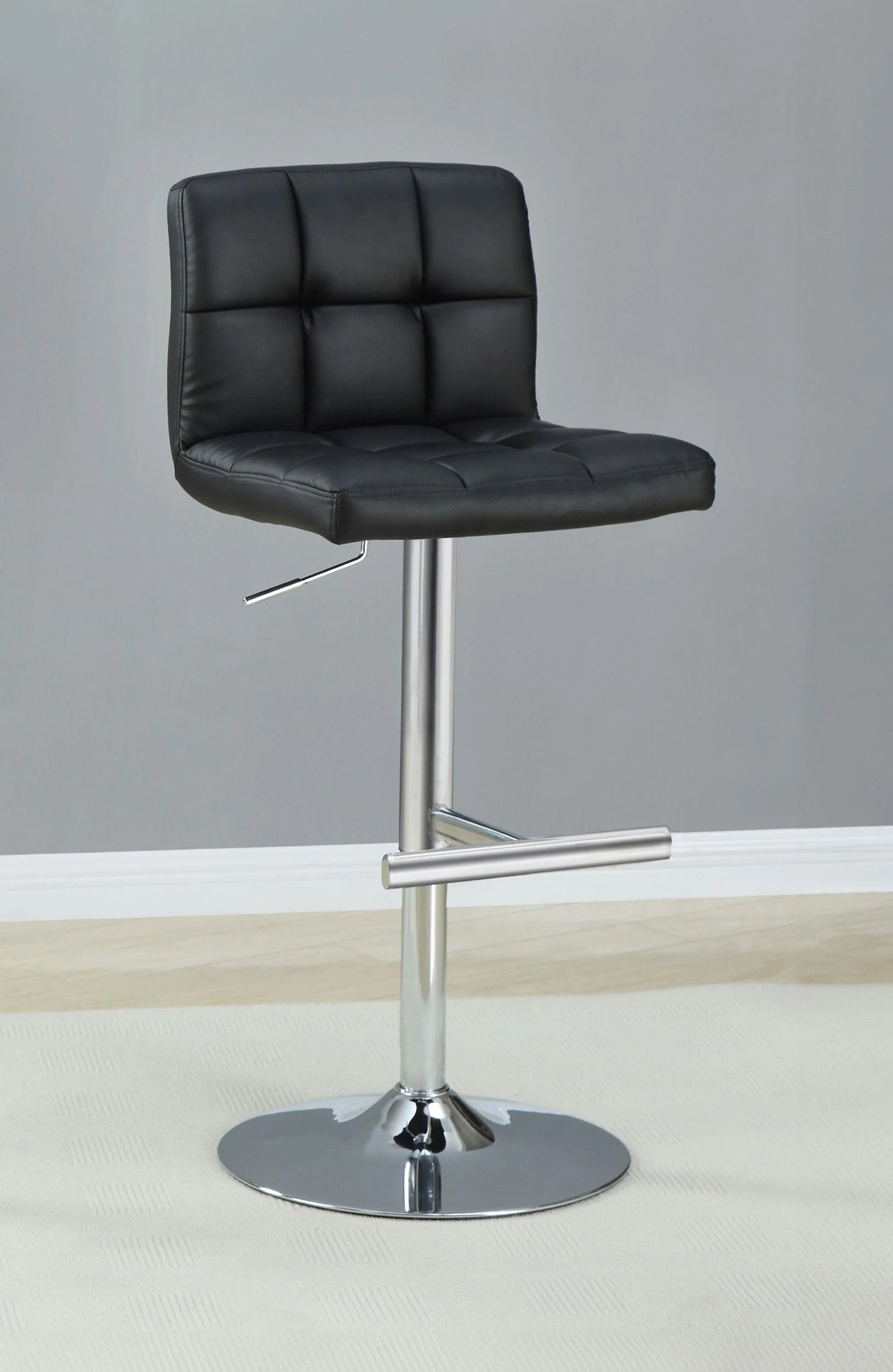 Adjustable Height Bar Stools Chrome and Black (Set of 2) - Image 2