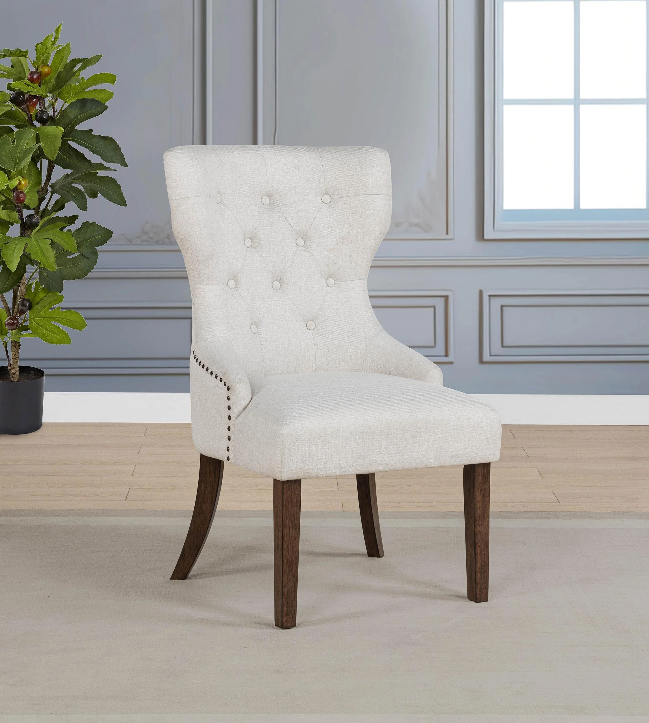 Baney Fabric Upholstered Dining Side Chair Cream and Dark Oak - Image 2