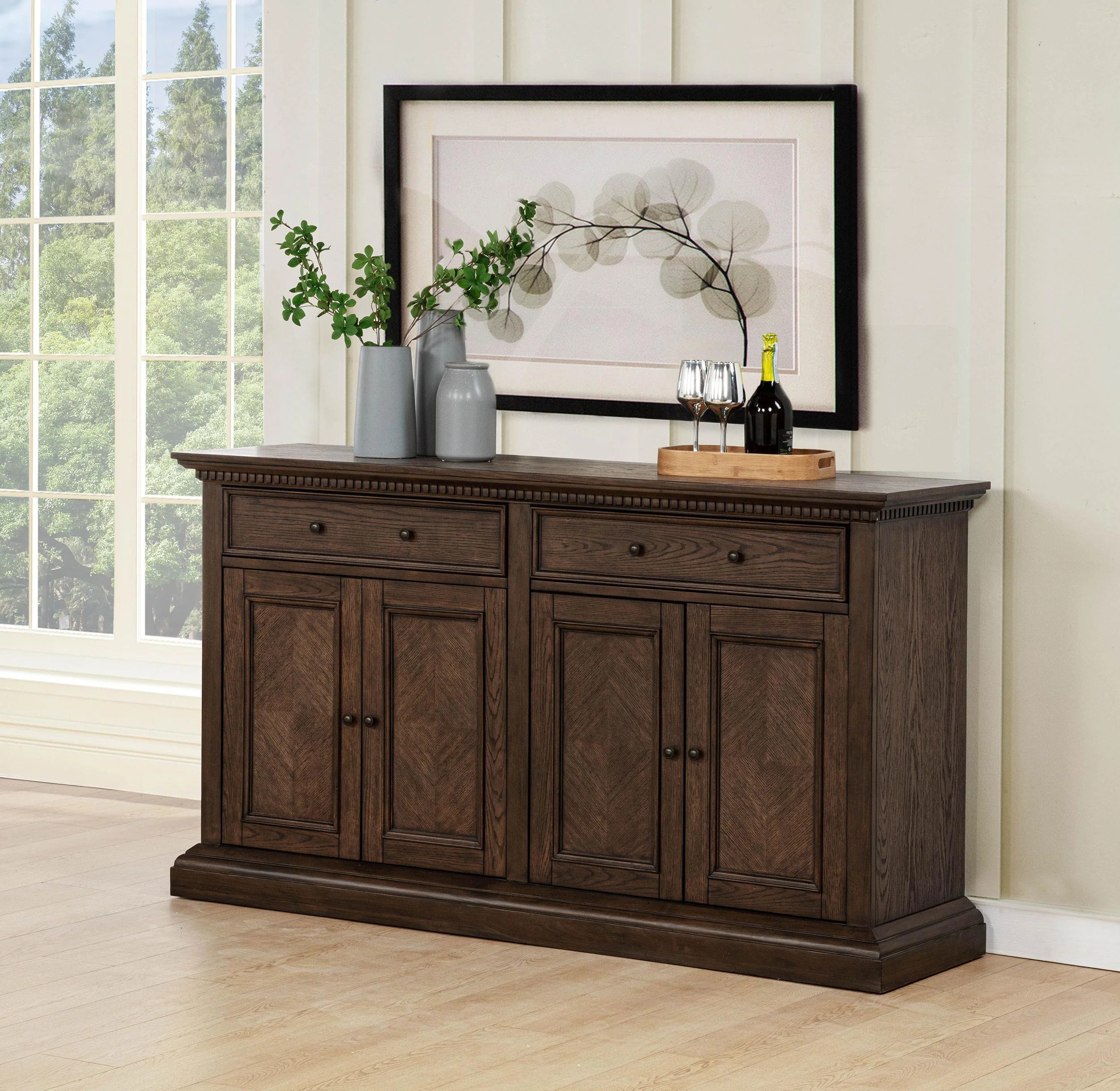 Ridgewell 2-drawer 4-door Dining Server Dark Oak - Image 2