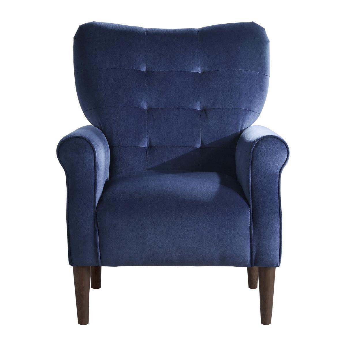 Kyrie Navy Blue Velvet Fabric Tufted Accent Chair - Image 1