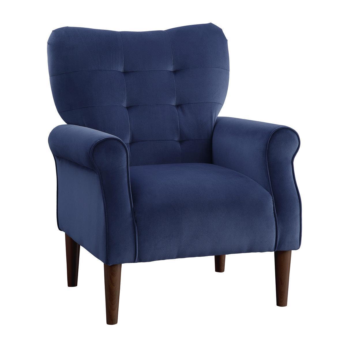 Kyrie Navy Blue Velvet Fabric Tufted Accent Chair - Image 2