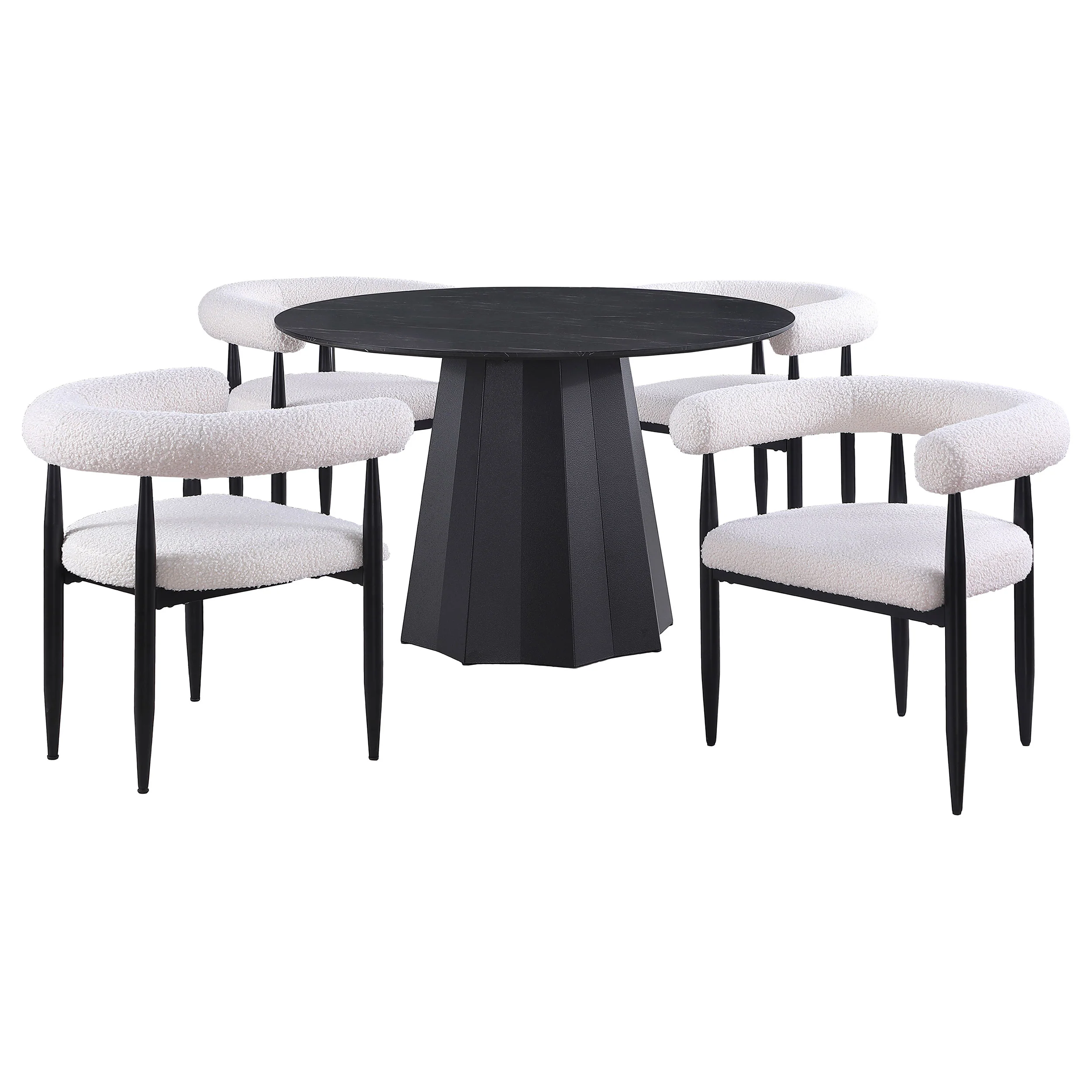 Camden Black Round Faux Marble Top Dining Room Set - Image 2