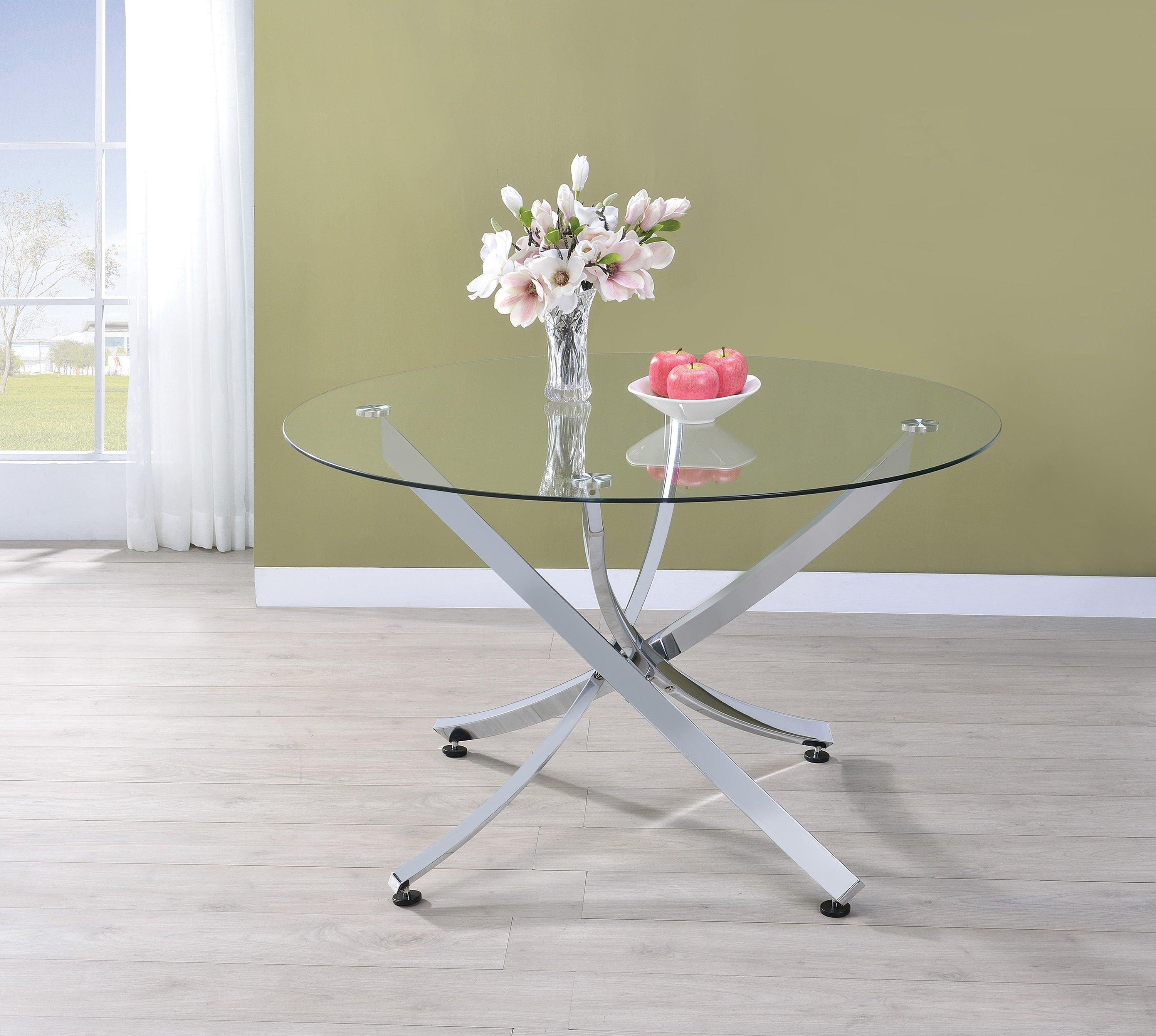 Beckham Chrome Clear Circular Dining Room Set - Image 2