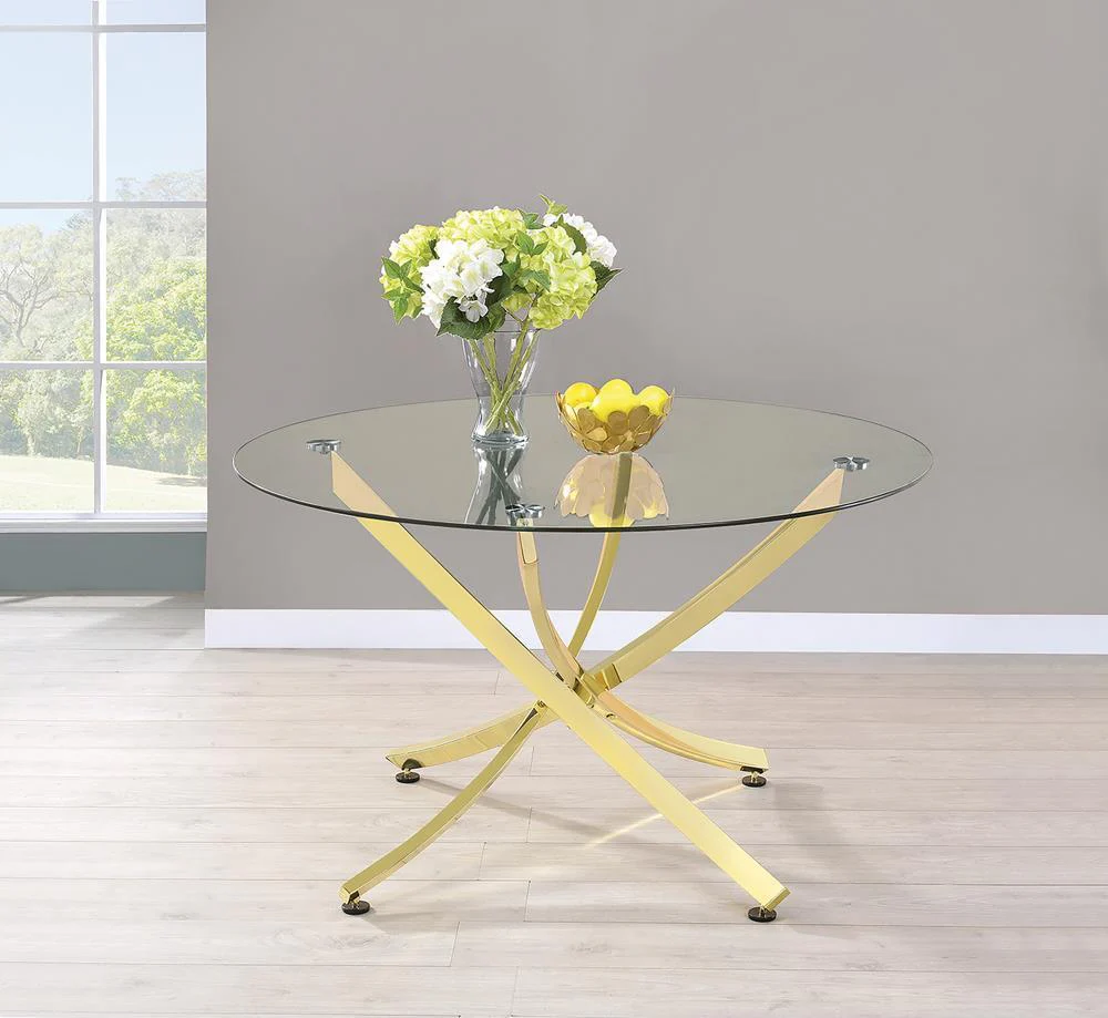 Beckham Round Dining Table Brass Clear
