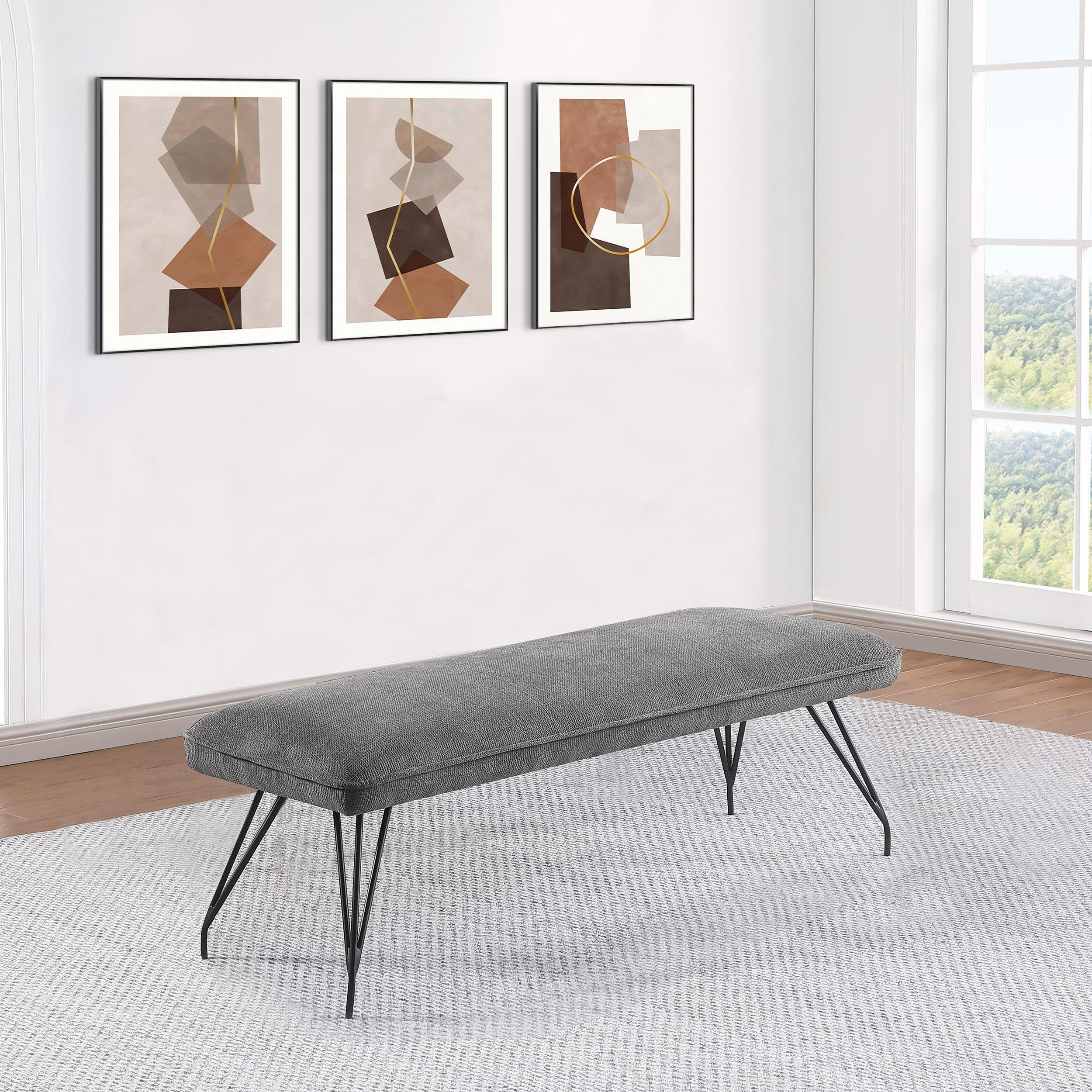 Dodson Fabric Upholstered Dining Bench Grey - Image 2