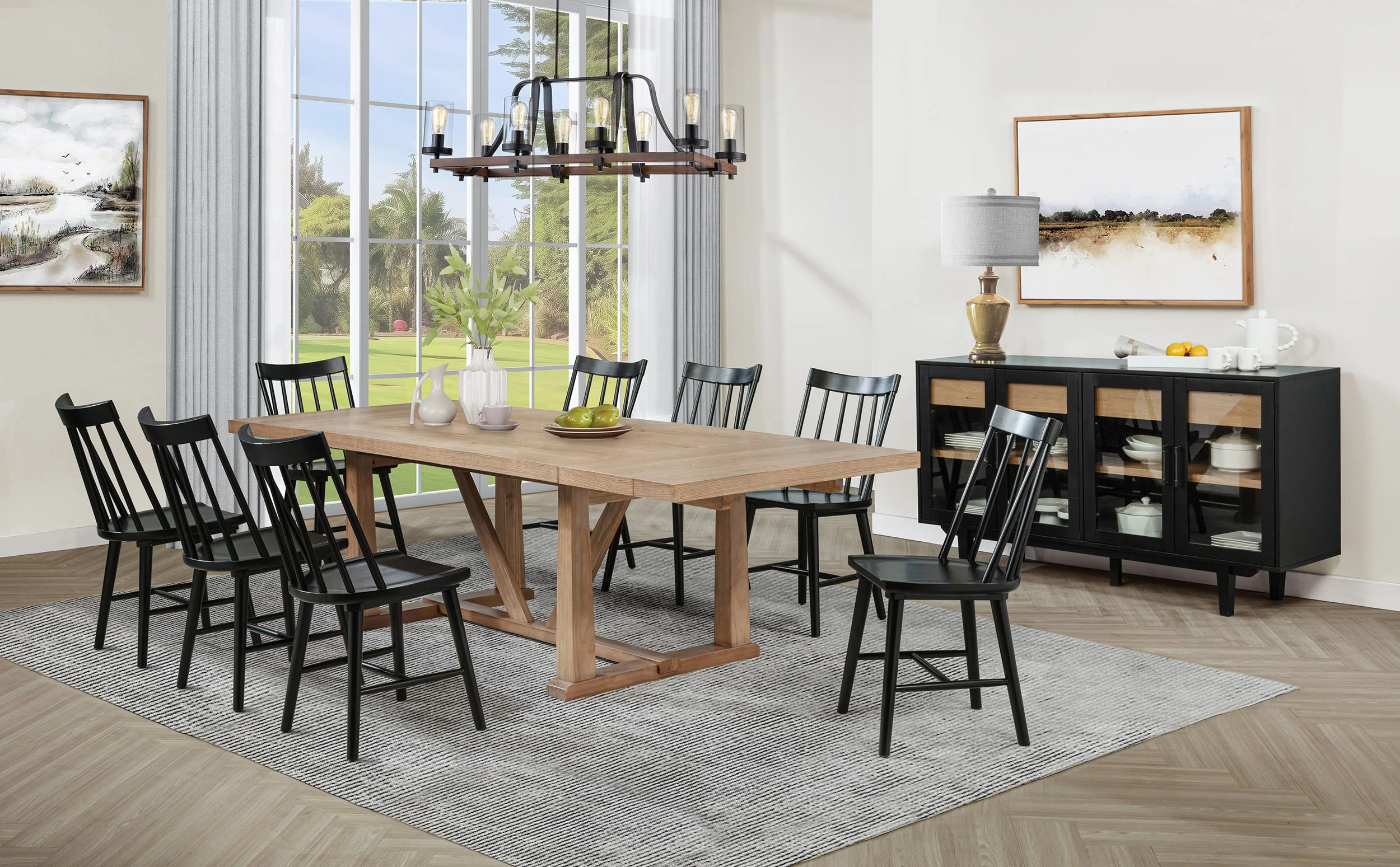 Middleton Natural Brown Black Extension Leaf Dining Room Set - Image 2