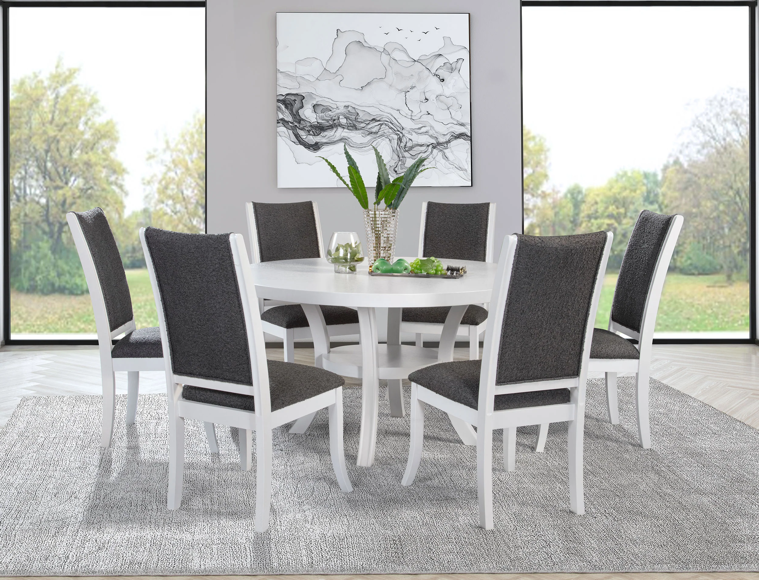 Judd Pearl White 54-inch Round Wood Dining Room Set - Image 2