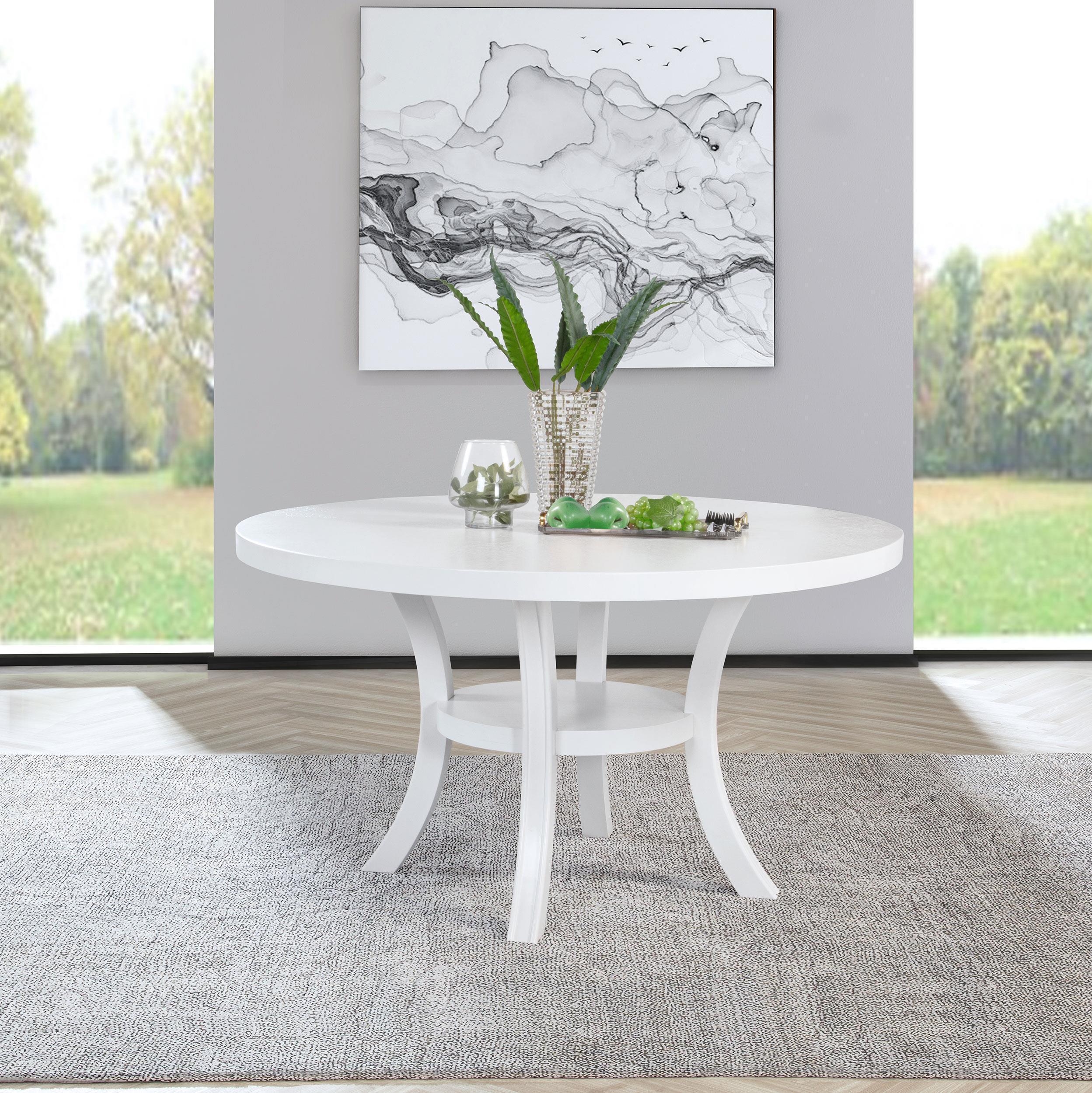 Judd 54-inch Round Dining Wood Table with Shelf Pearl White - Image 2
