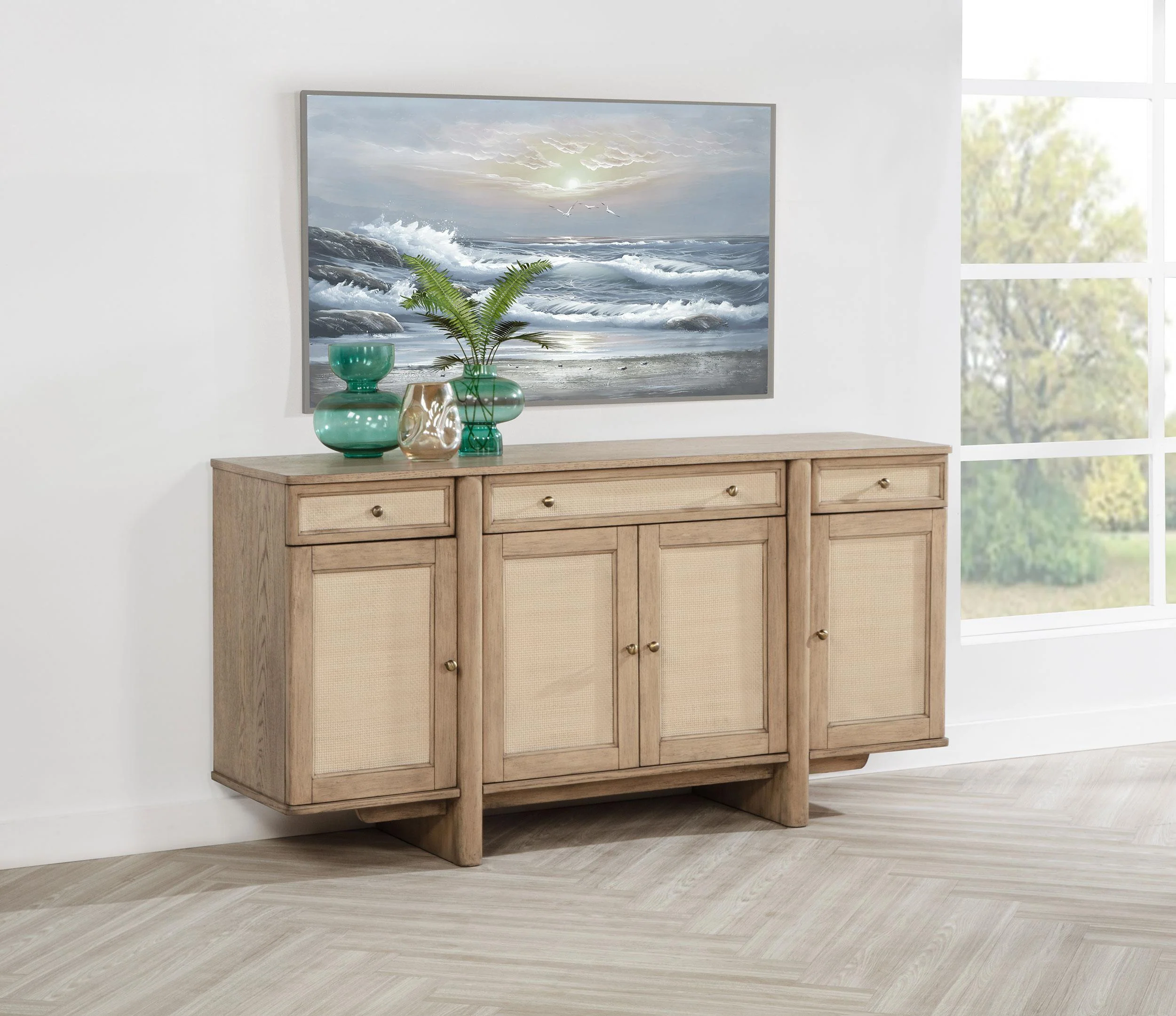 Kailani 4-door Cane Sideboard Buffet Cabinet Beige Oak - Image 2