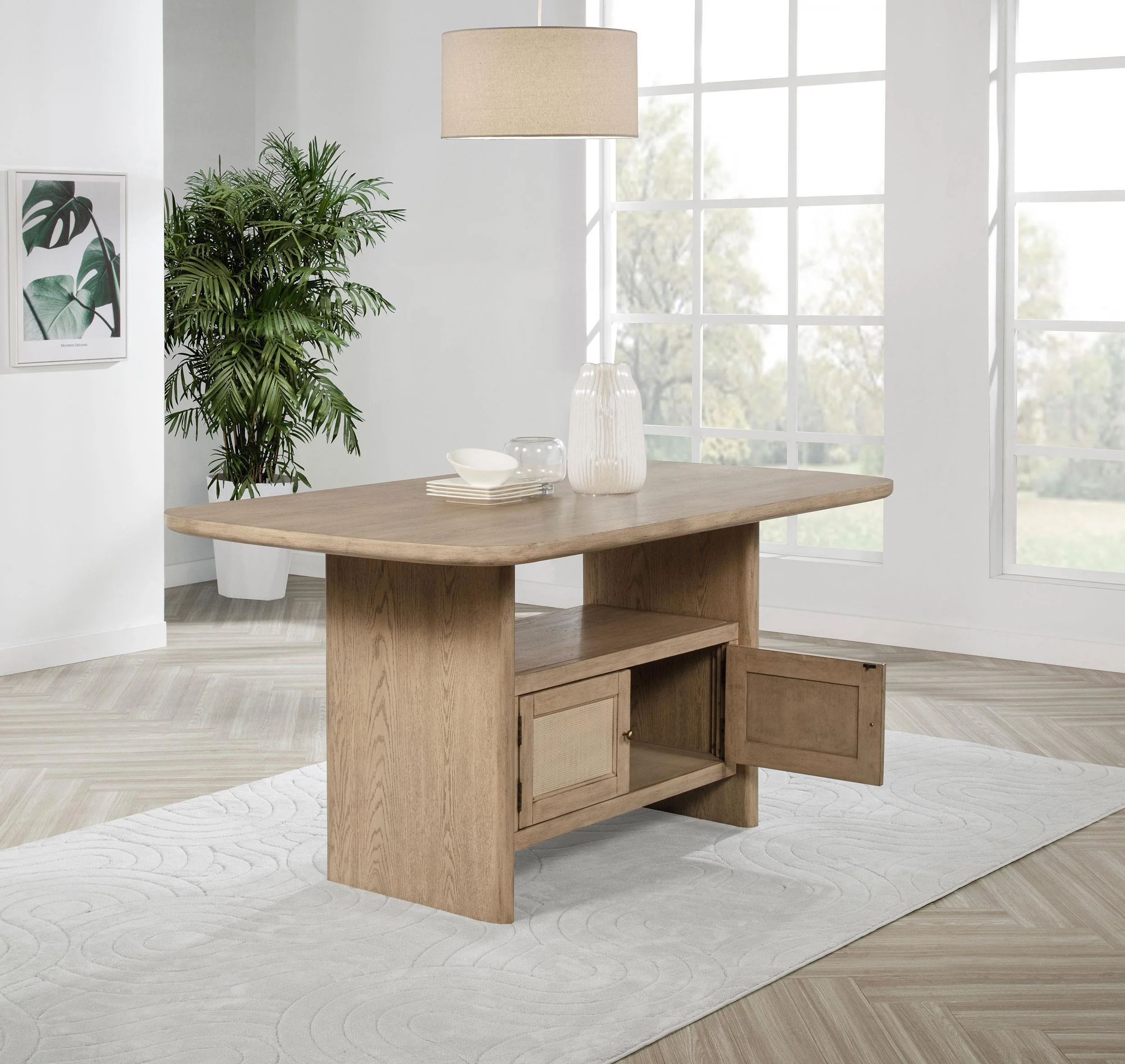 Kailani Cane Counter Height Storage Dining Table Beige Oak - Image 2