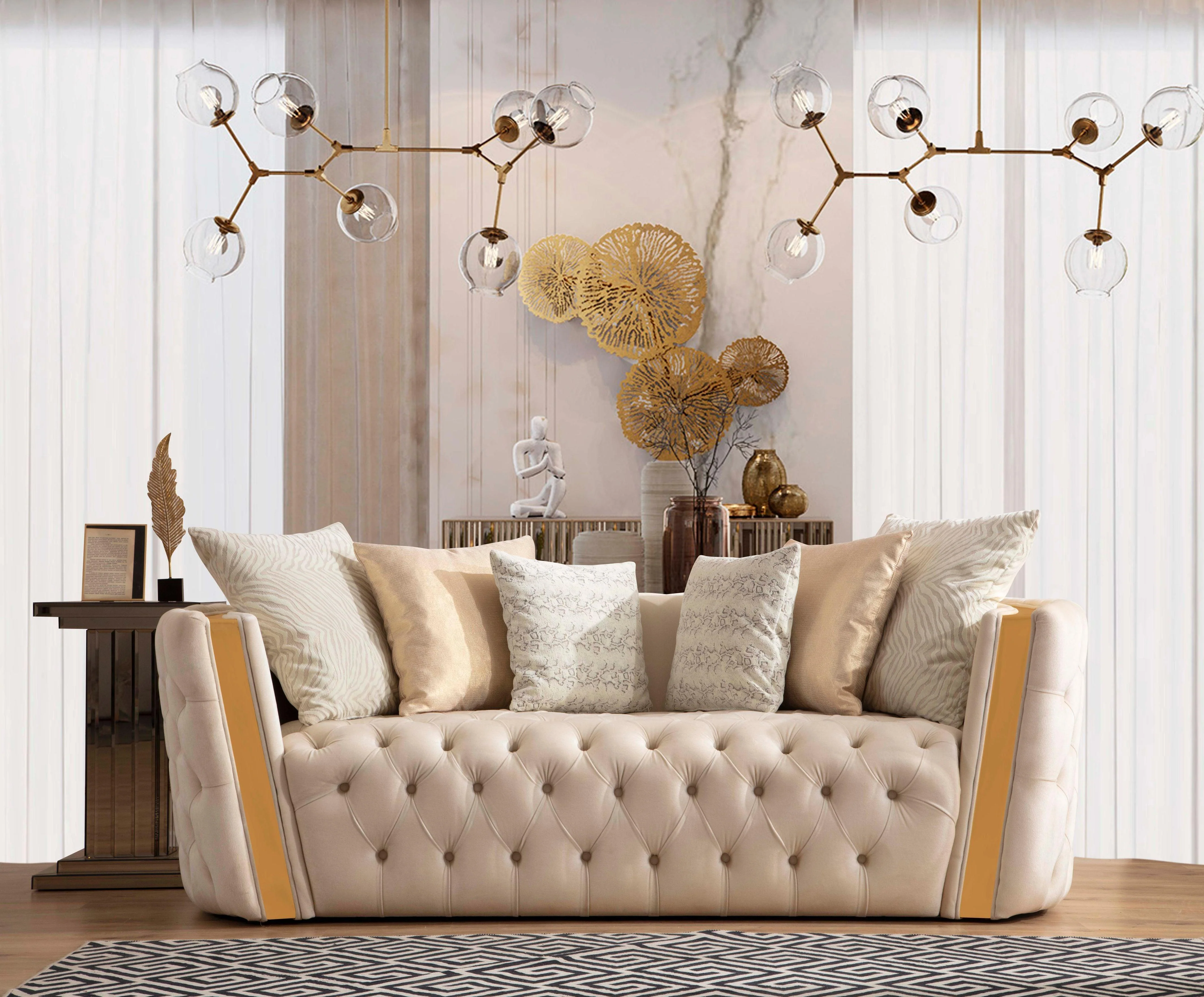 Sofia Ivory Velvet Sofa & Loveseat - Image 3