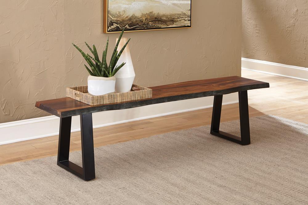 Ditman Live Edge Dining Bench Gray Sheesham Black