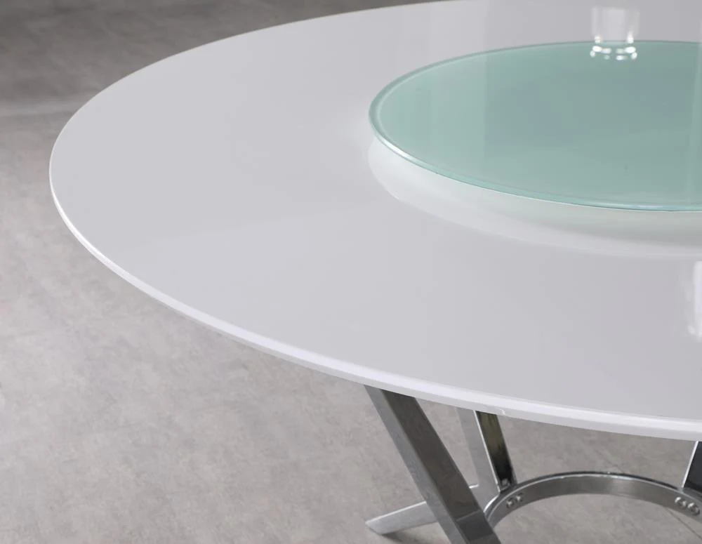 Abby Round Dining Table With Lazy Susan White Chrome - Image 3