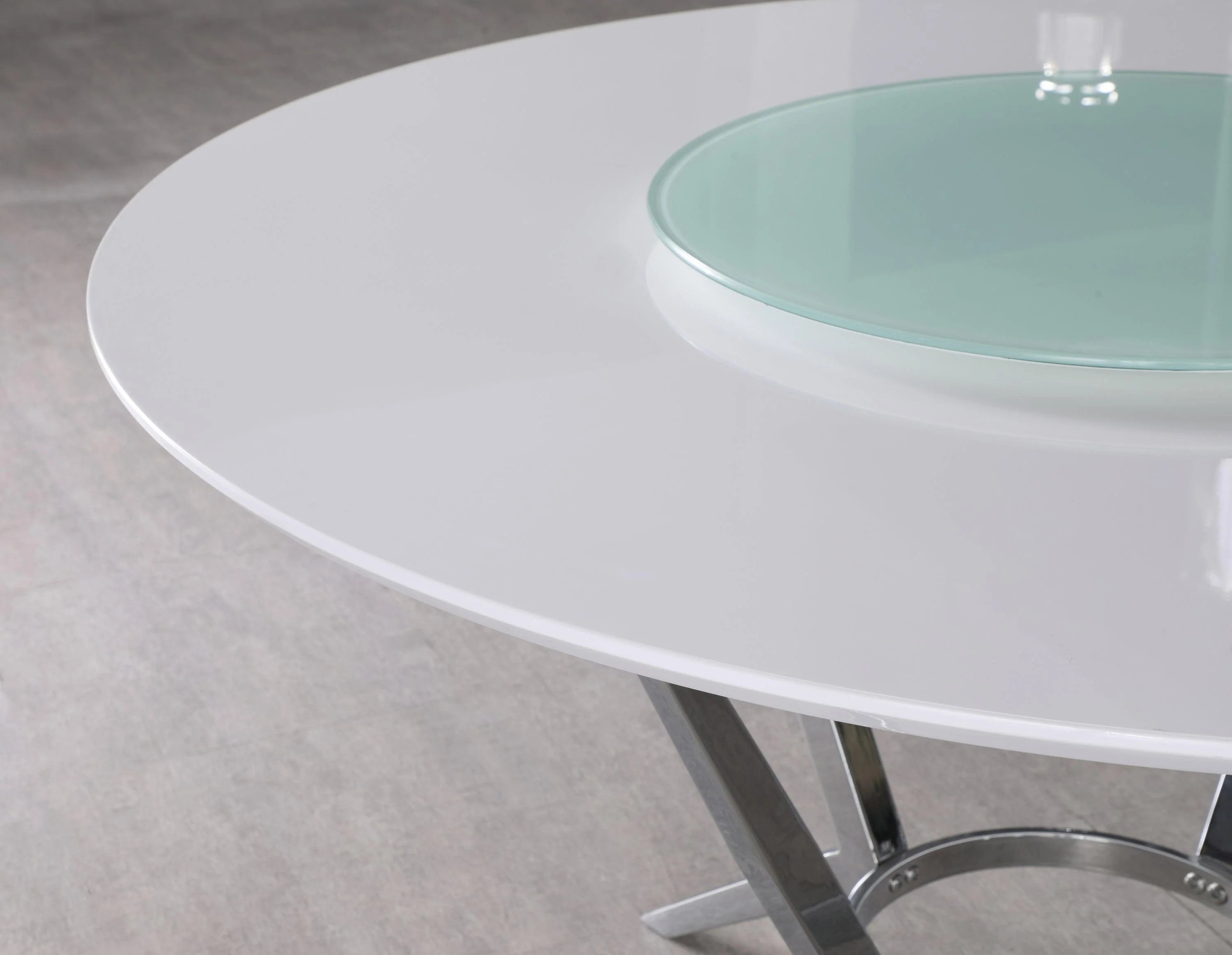 Abby Lazy Susan White Chrome Circular Dining Room Set - Image 3