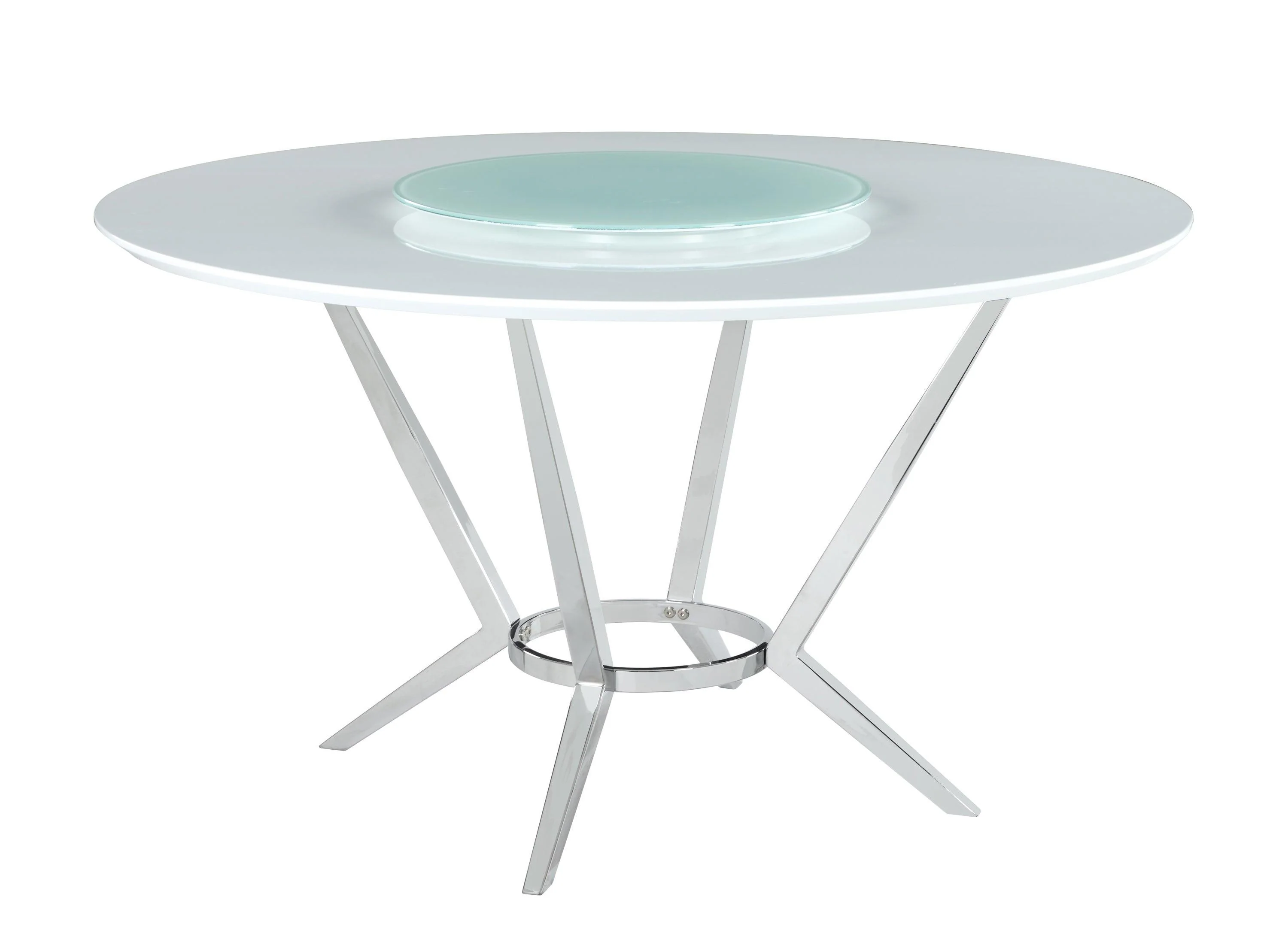 Abby Lazy Susan White Chrome Circular Dining Room Set - Image 2