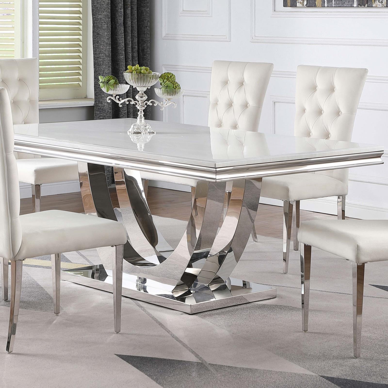 Kerwin Rectangle Faux Marble Top Dining Table White Chrome - Image 1
