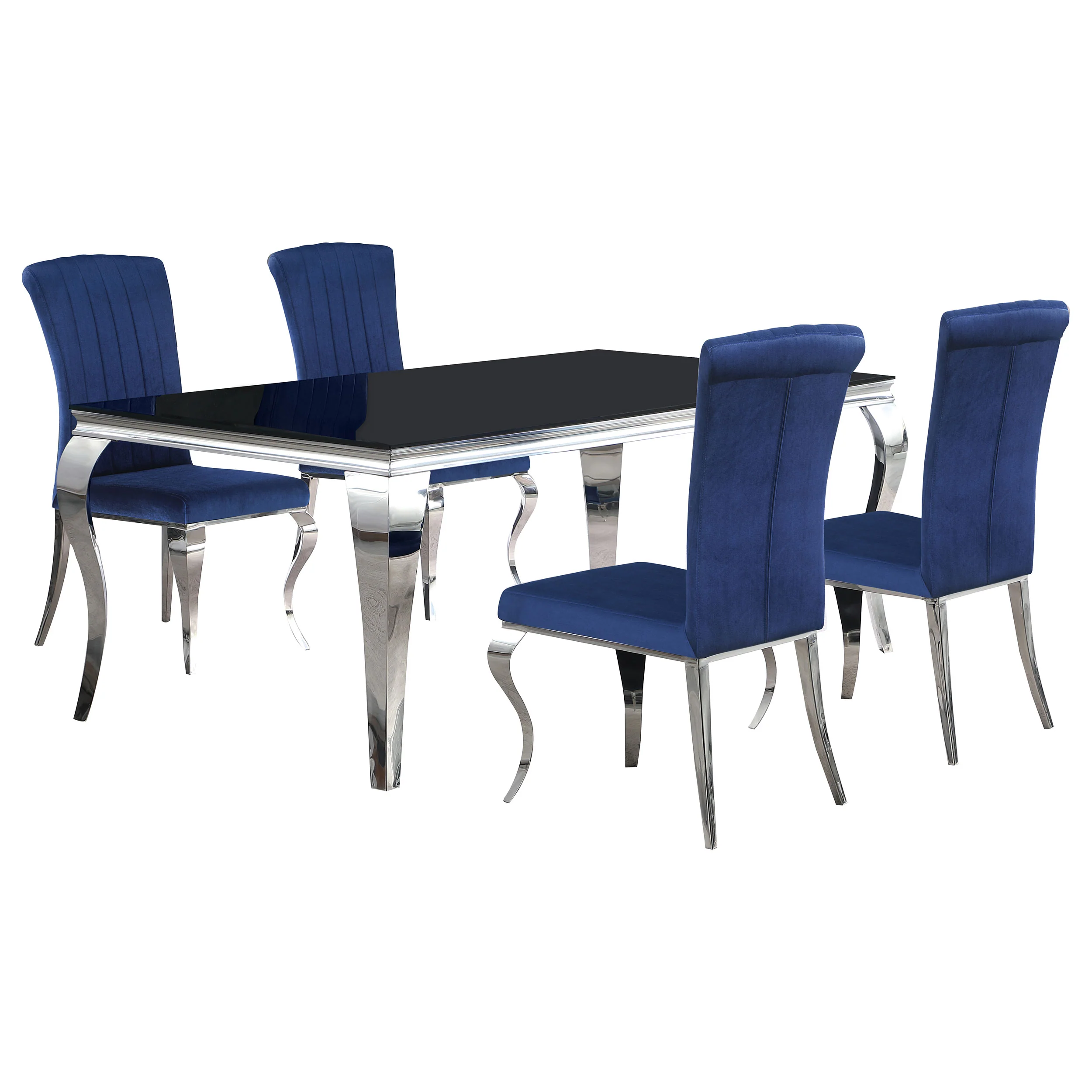 Carone Black Blue 81-inch Rectangular Glass Dining Room Set - Image 2