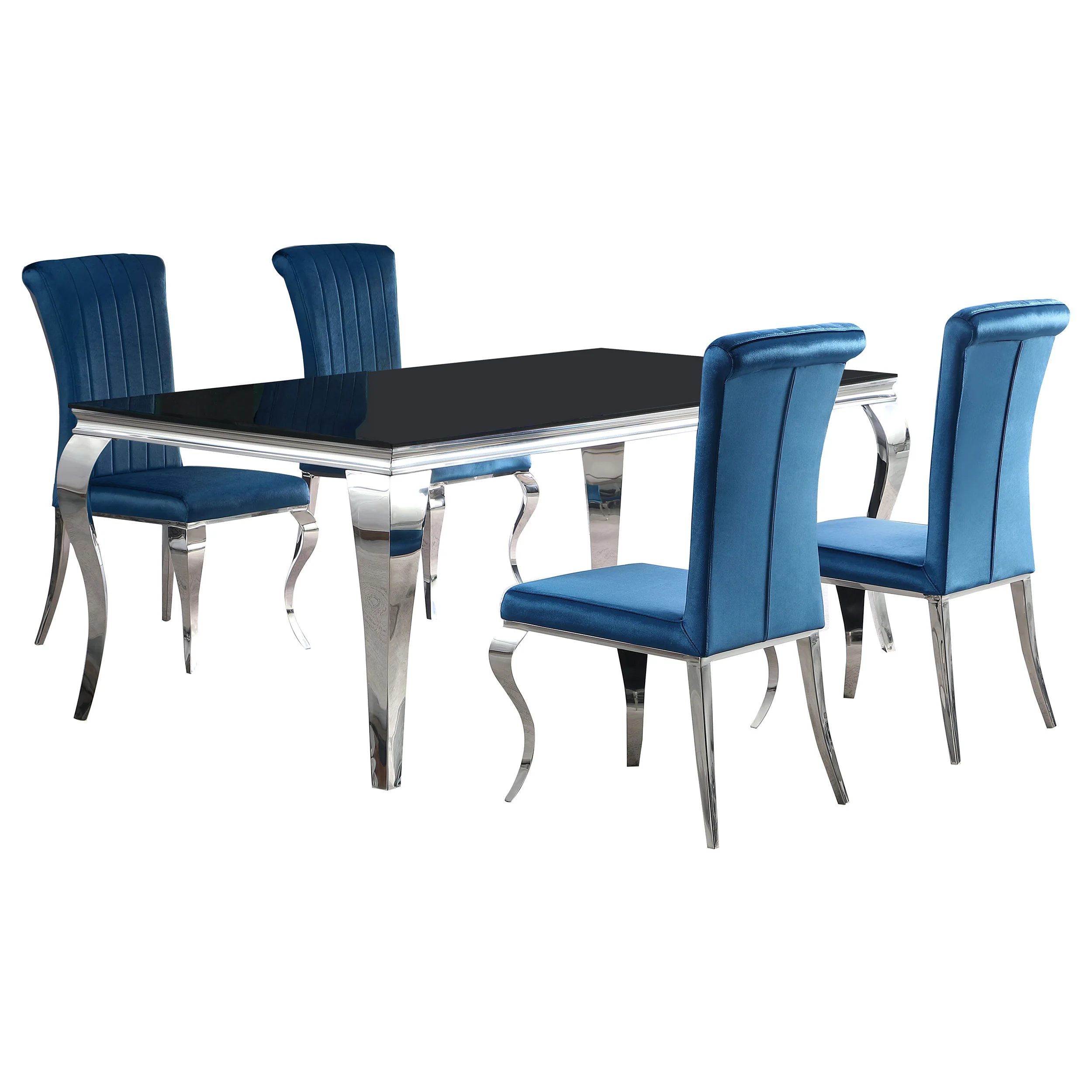 Carone Black Teal 81-inch Rectangular Glass Dining Room Set - Image 2