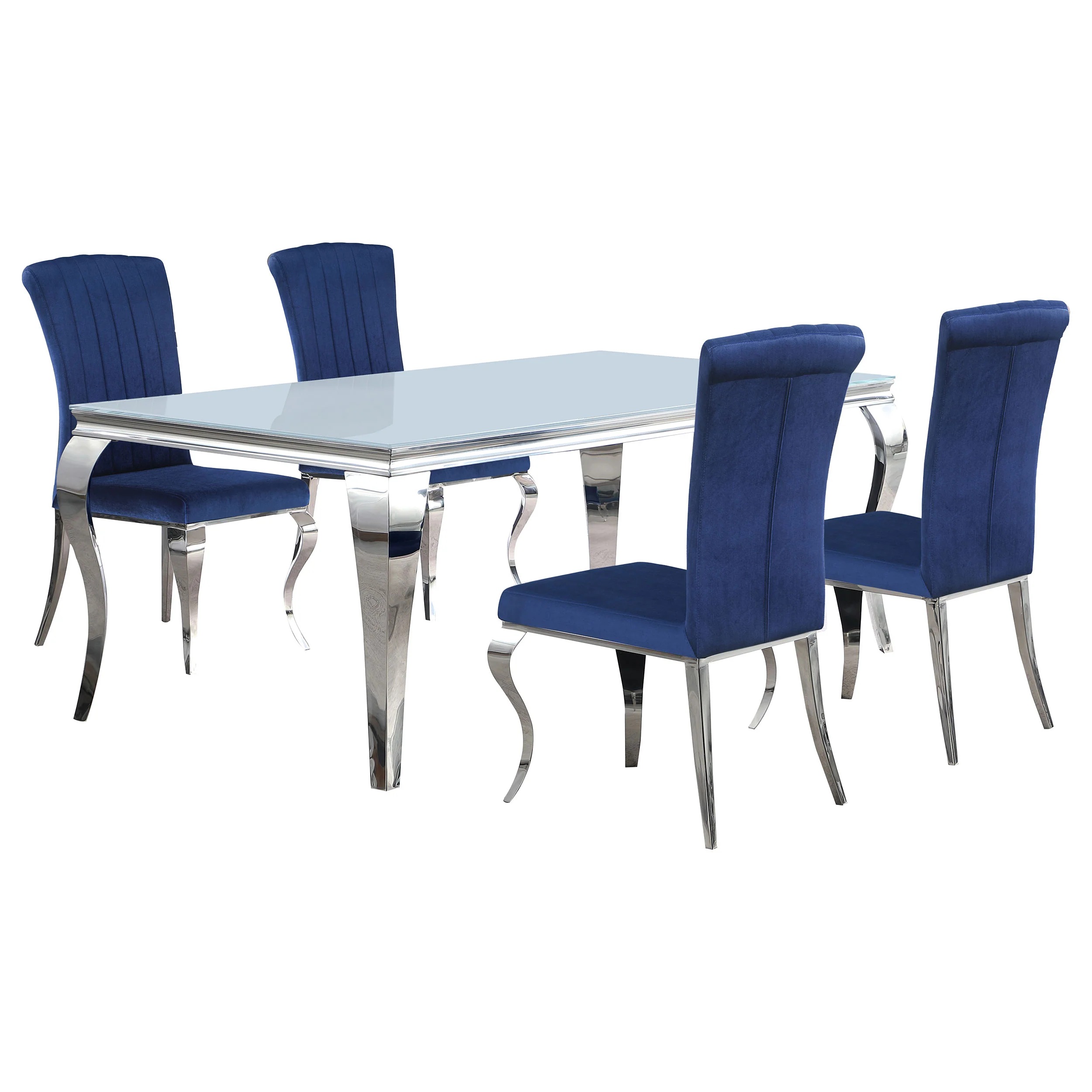 Carone White Blue 81-inch Rectangular Glass Dining Room Set - Image 2