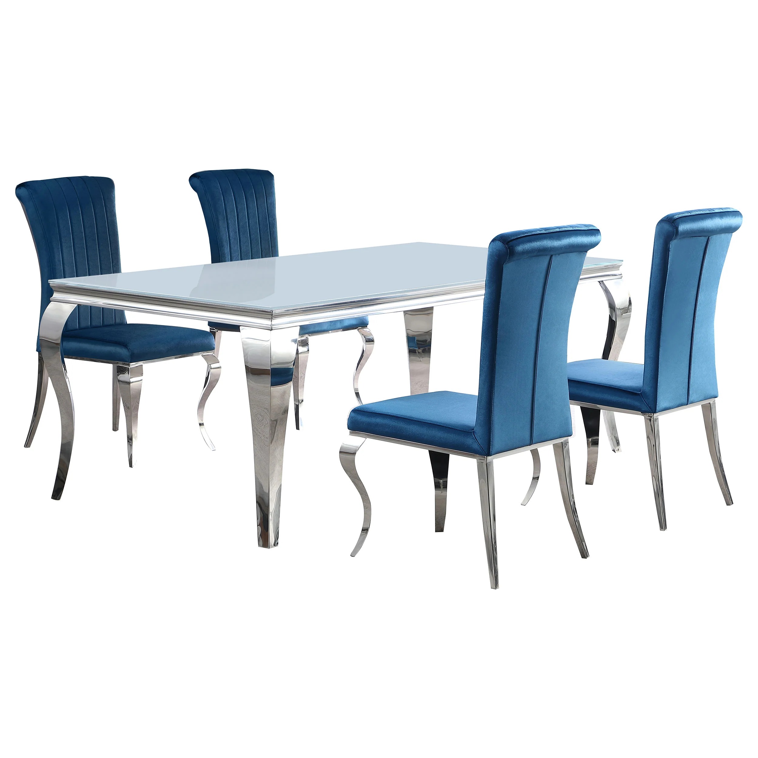 Carone White Teal 81-inch Rectangular Glass Dining Room Set - Image 2