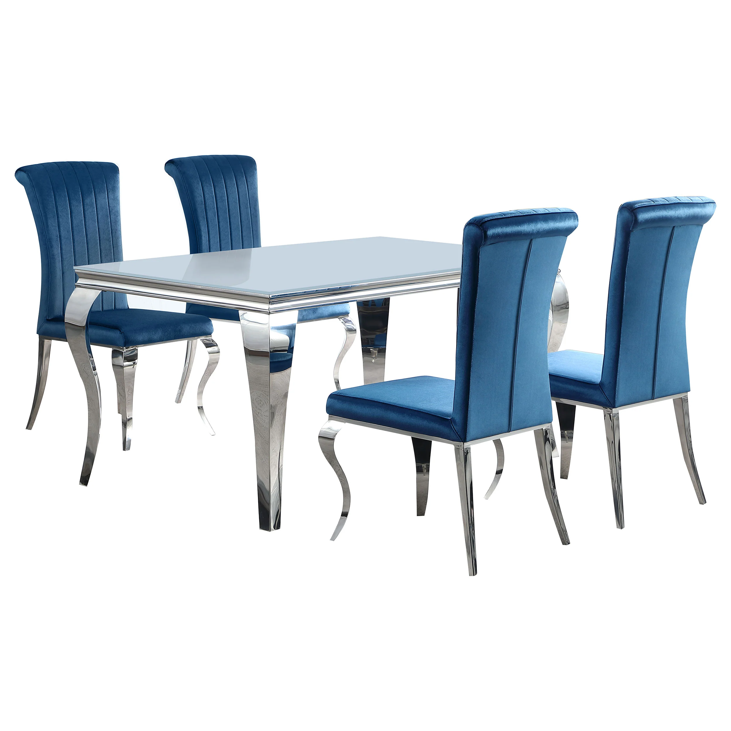 Carone White Teal II 81-inch Rectangular Glass Dining Room Set - Image 2