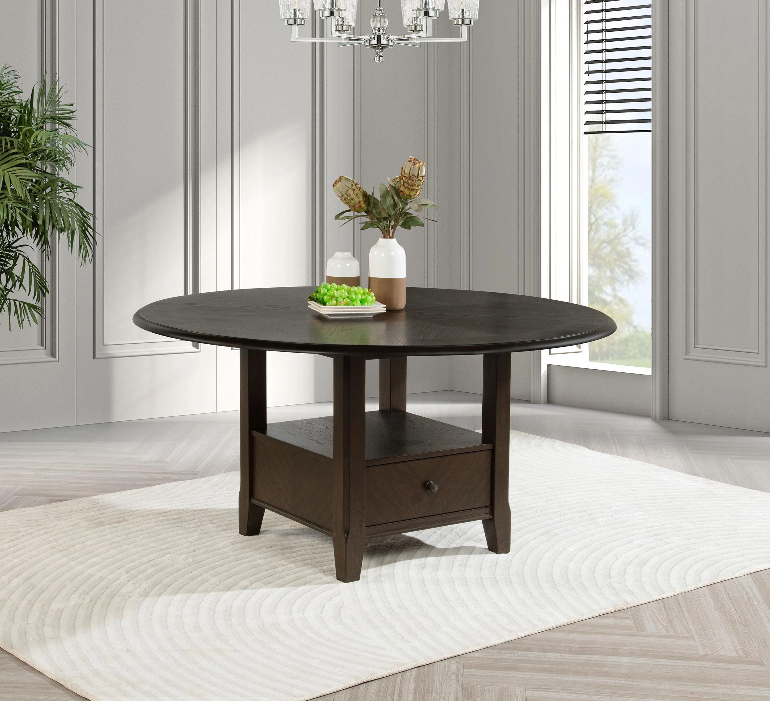 Twyla 60-inch Round Dining Table with Drawer Dark Cocoa - Image 2