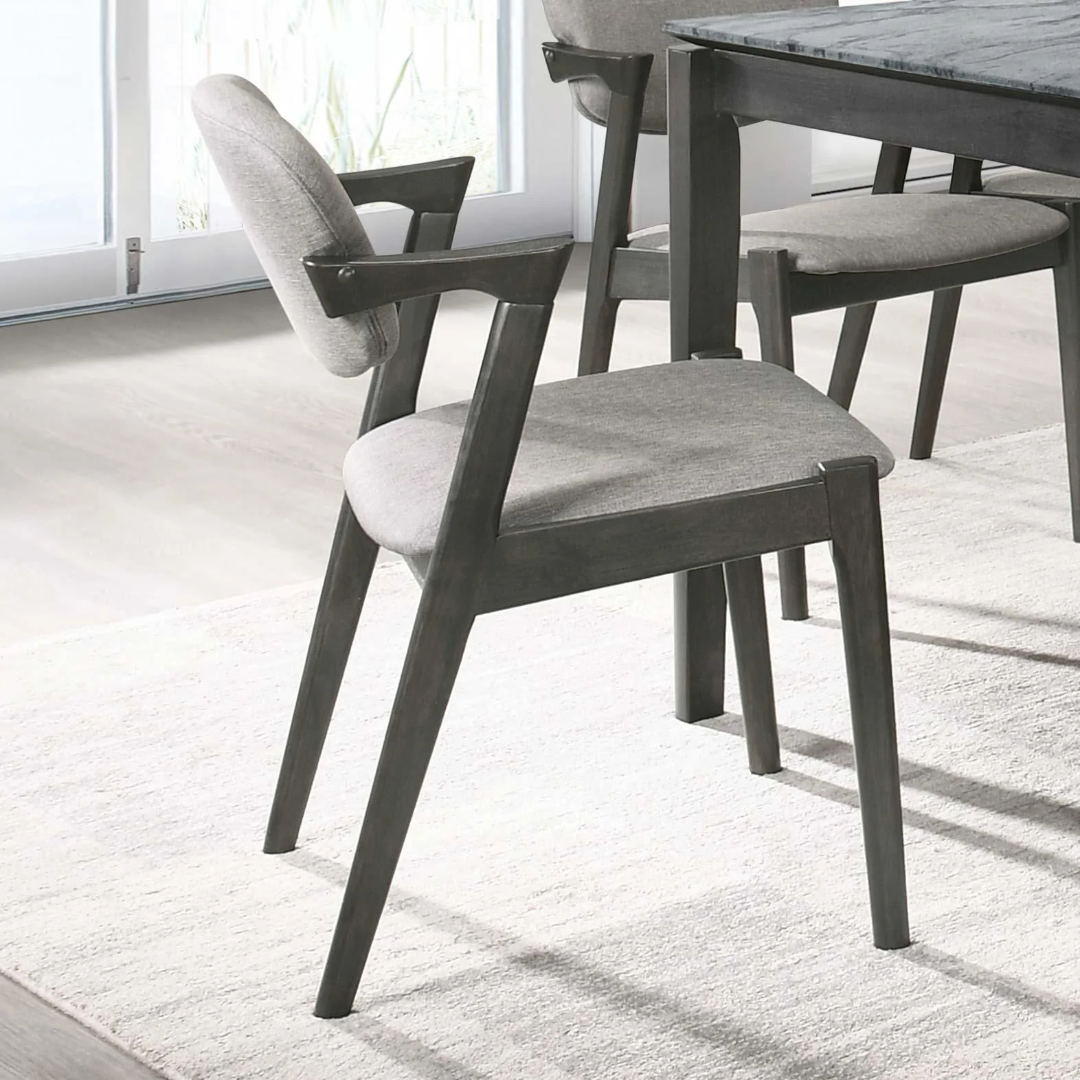 Stevie Upholstered Side Chairs (Set of 2) With Demi Arm Brown Gray Black - Image 1