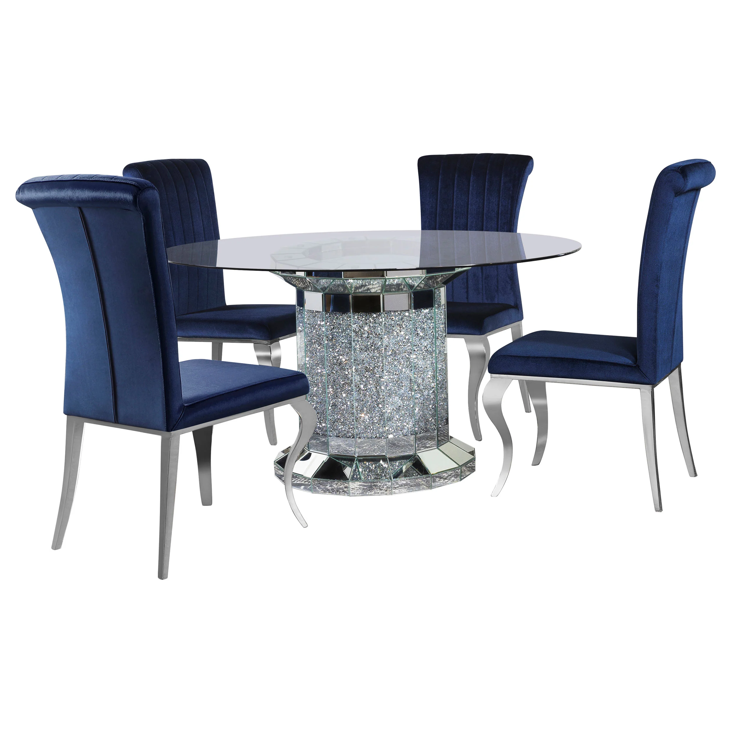 Ellie Ink Blue Mirrored Pedestal Dining Room Set - Image 2