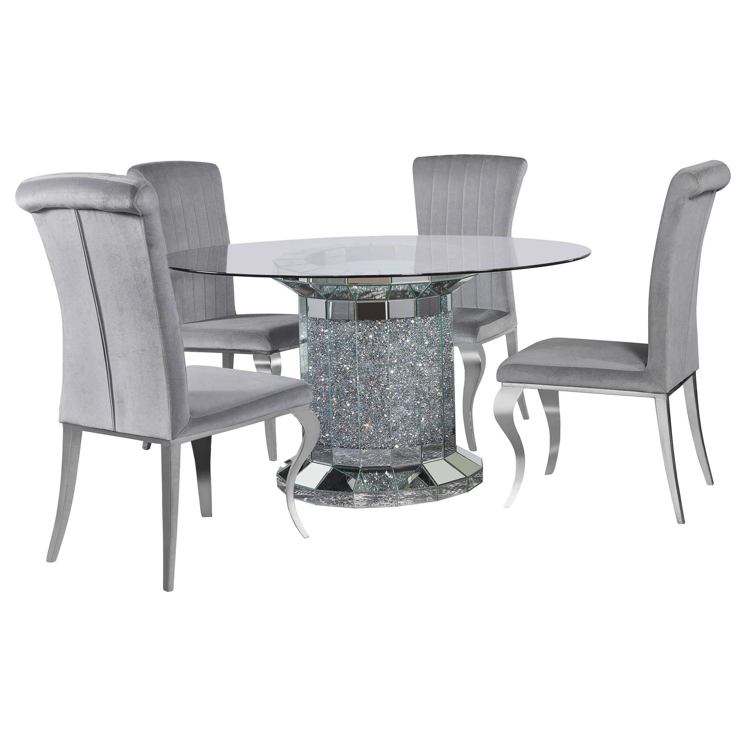 Ellie Grey Mirrored Pedestal Dining Room Set - Image 2