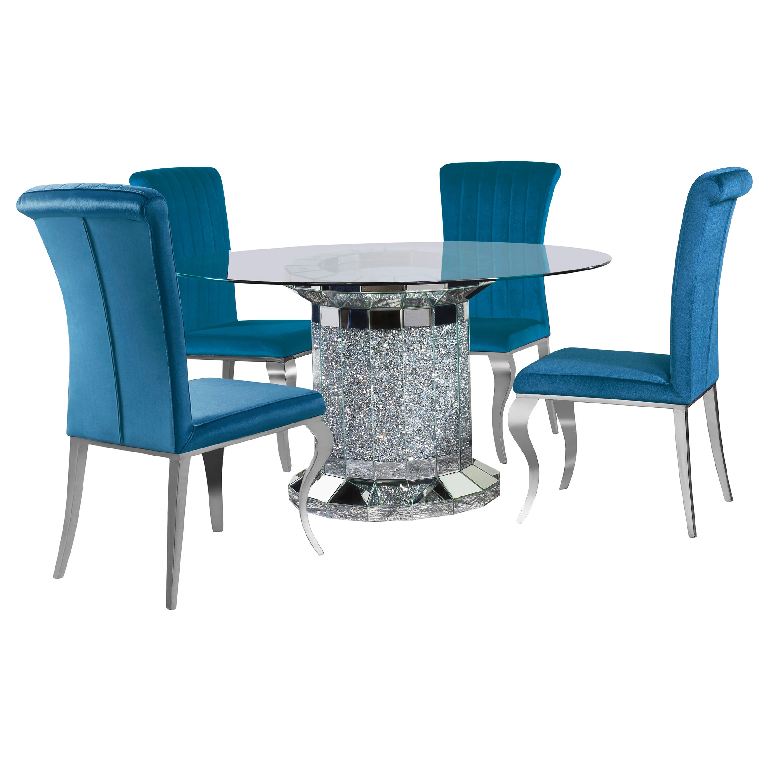 Ellie Teal Mirrored Pedestal Dining Room Set - Image 2