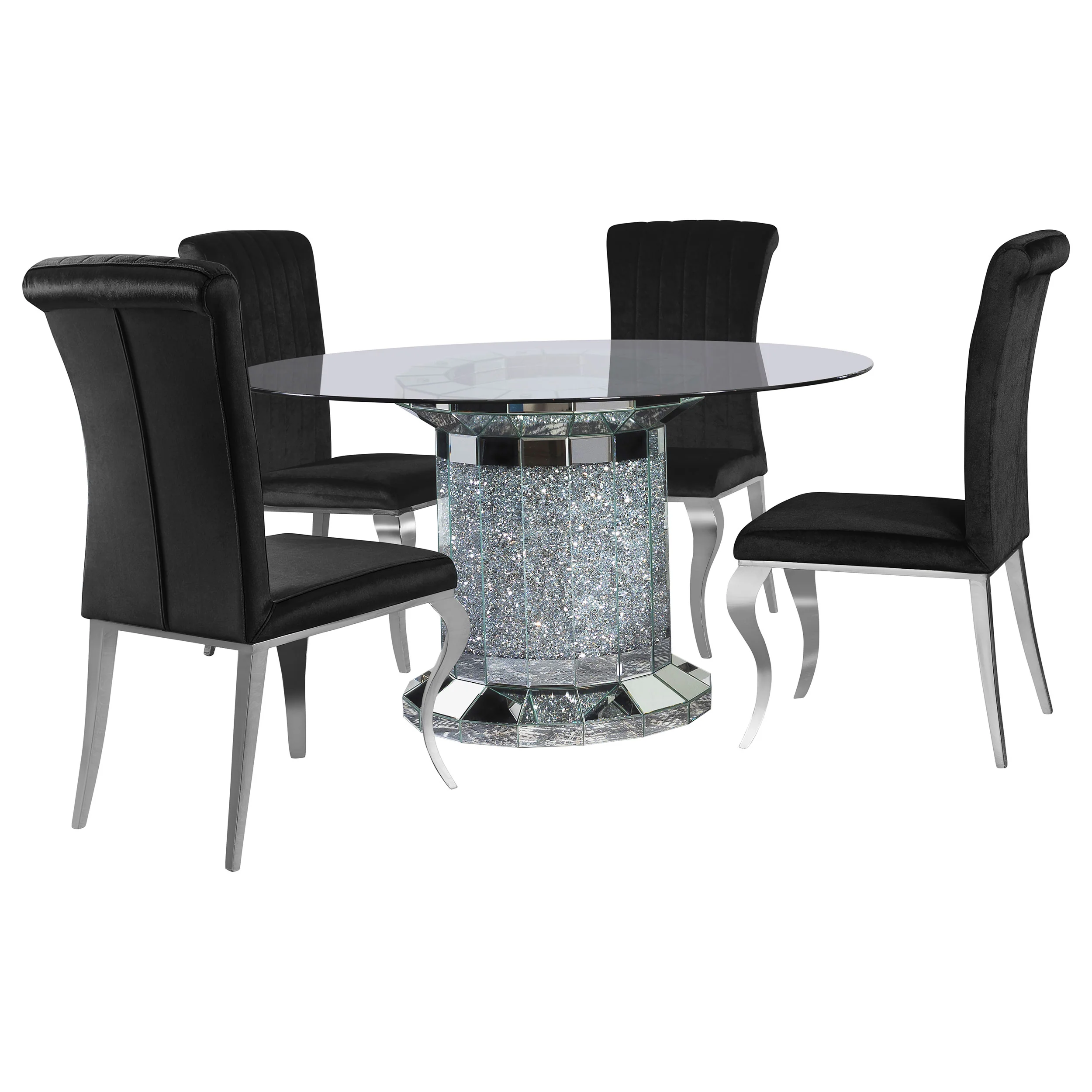 Ellie Black Mirrored Pedestal Dining Room Set - Image 2