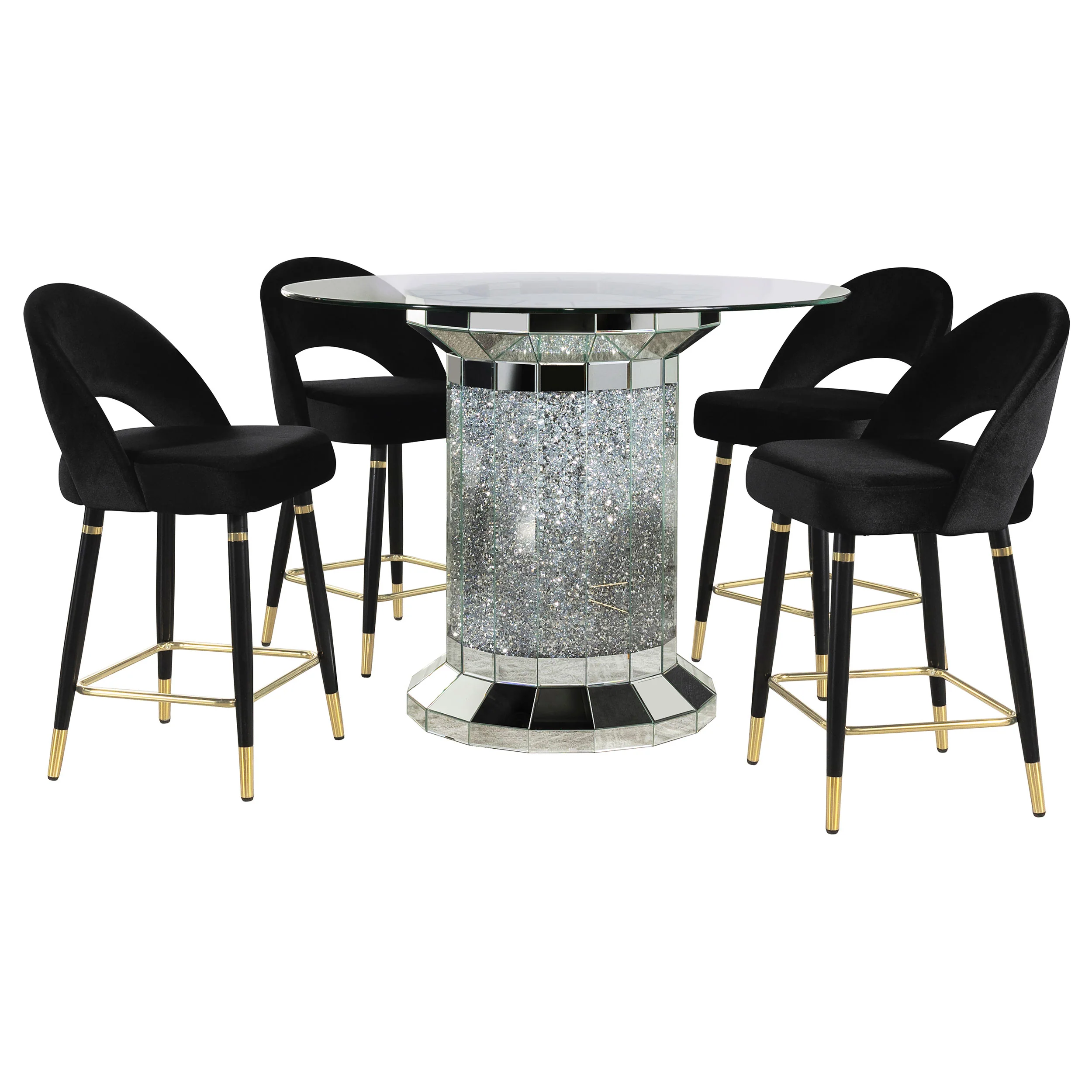 Ellie Black Mirrored Counter Height Set - Image 2