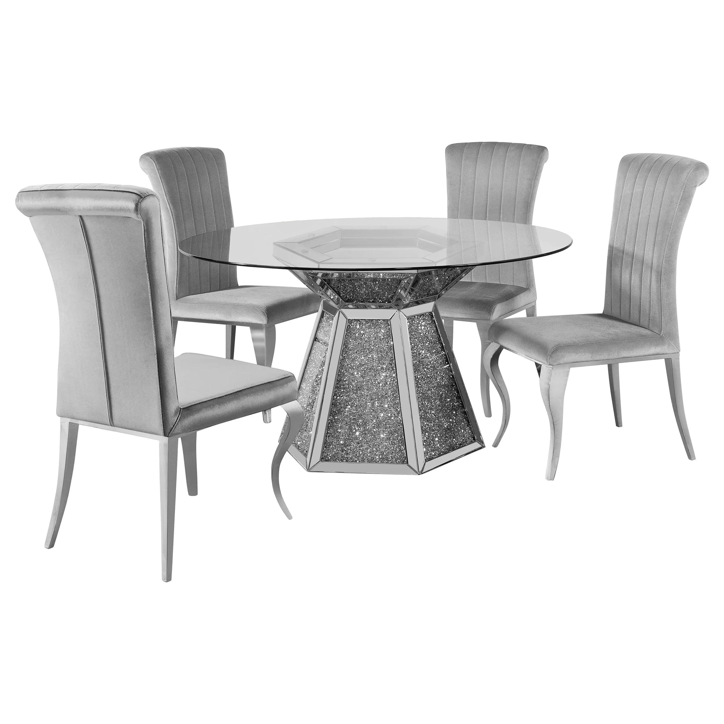 Quinn Gray Round Glass Top Mirrored Dining Room Set - Image 2