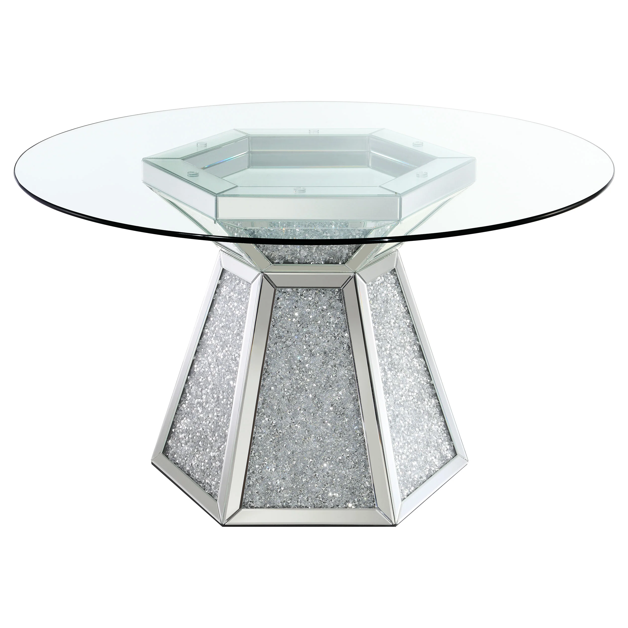 Quinn Gray Round Glass Top Mirrored Dining Room Set - Image 3