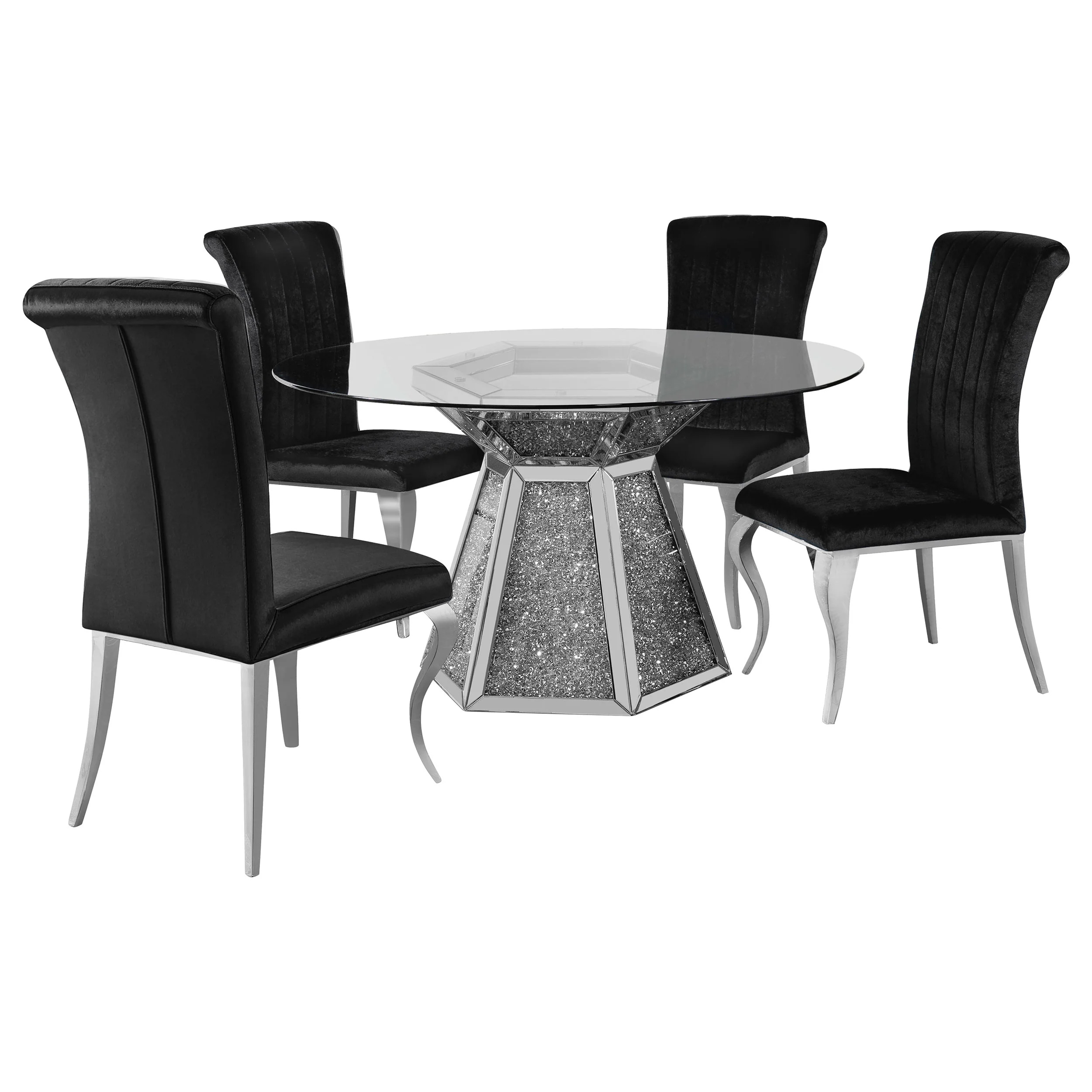 Quinn Black Round Glass Top Mirrored Dining Room Set - Image 2
