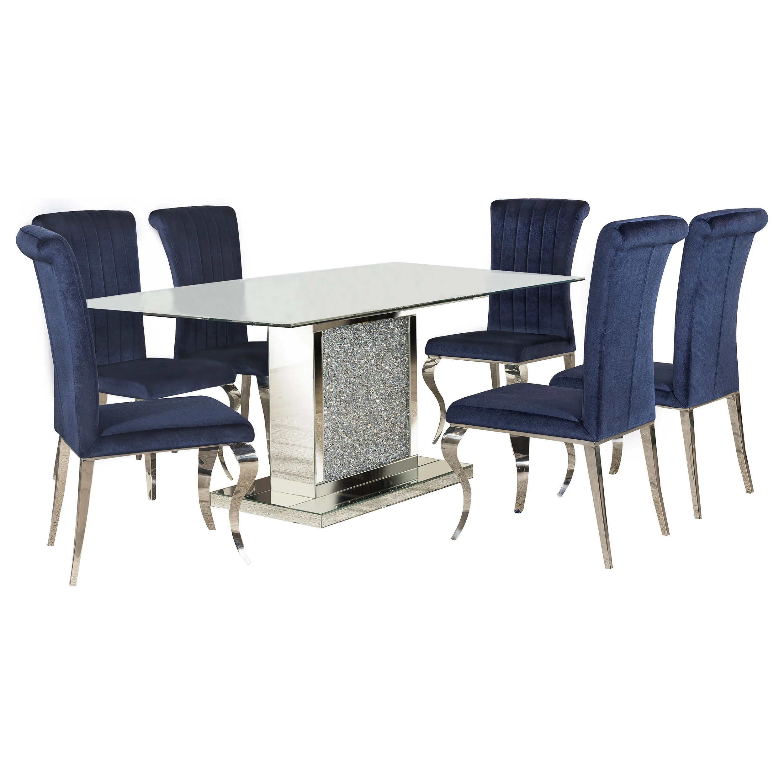 Marilyn Ink Blue Rectangular Mirrored Dining Room Set - Image 2