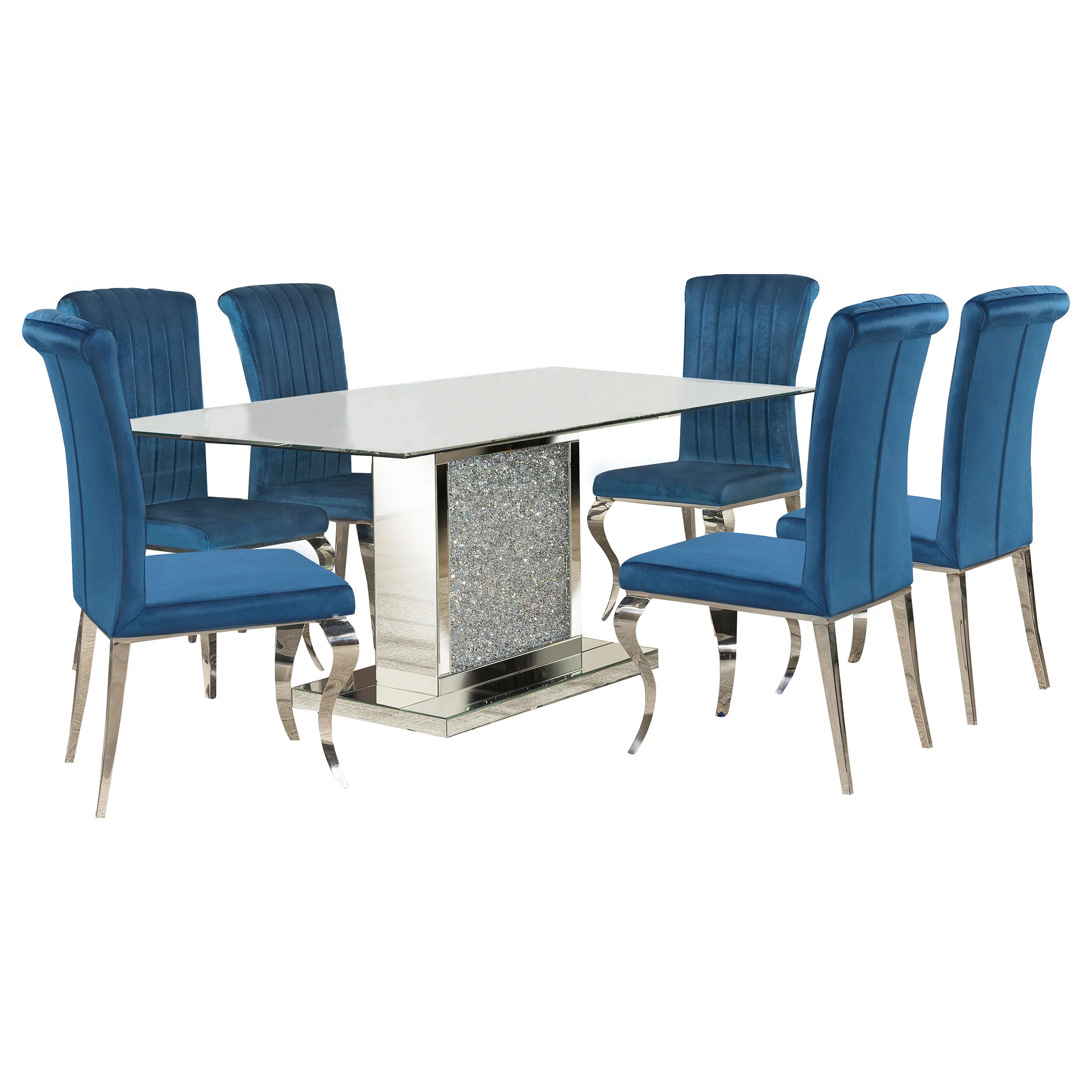 Marilyn Blue Rectangular Mirrored Dining Room Set - Image 2