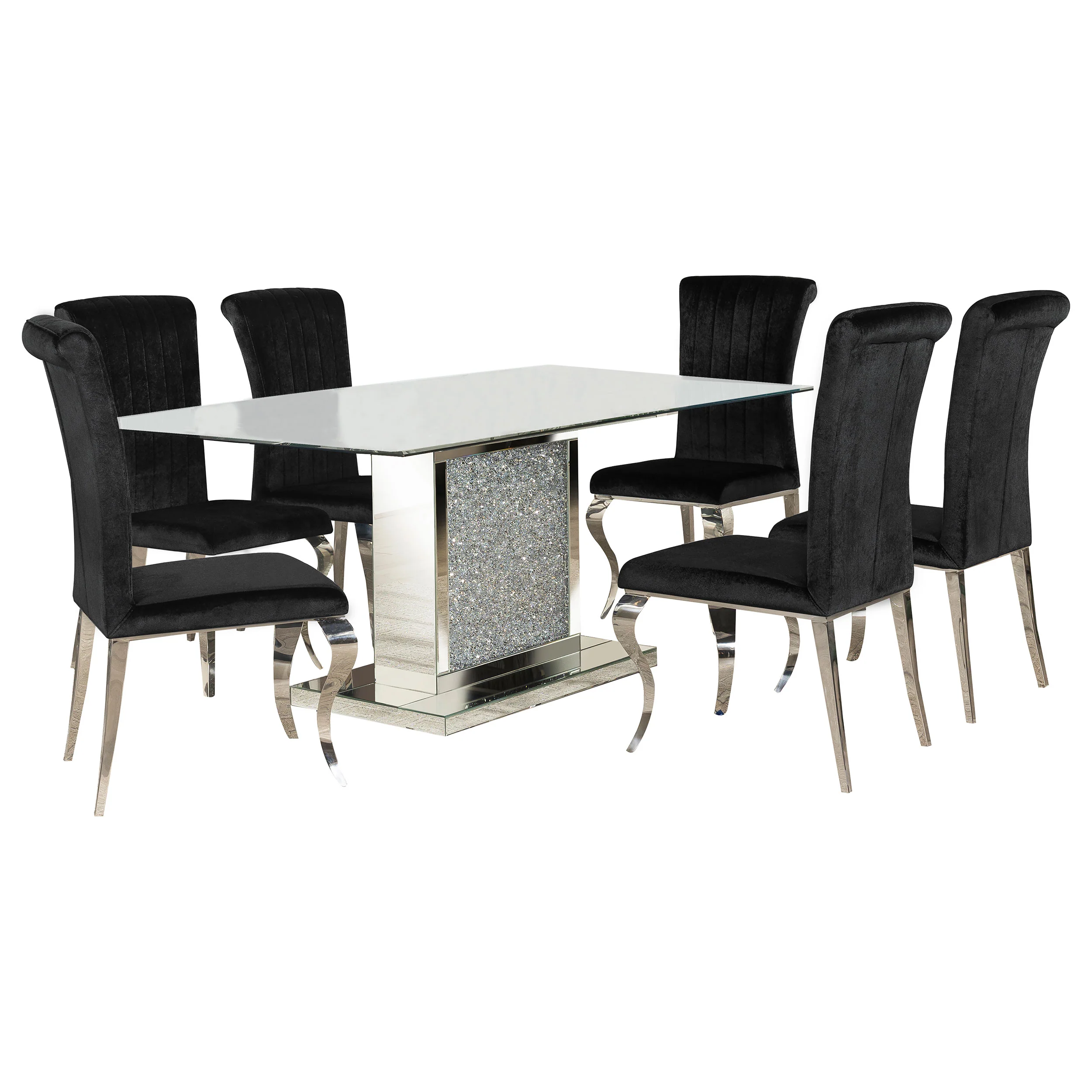 Marilyn Black Rectangular Mirrored Dining Room Set - Image 2