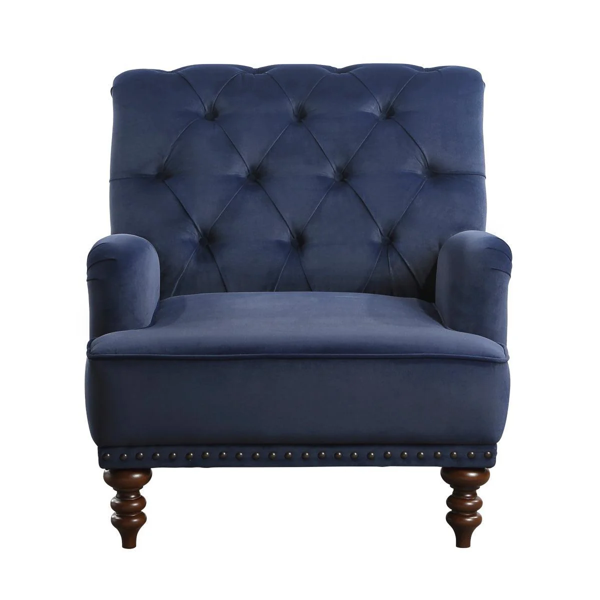 Holland Park Dark Blue Velvet Fabric Tufted Accent Chair - Image 1