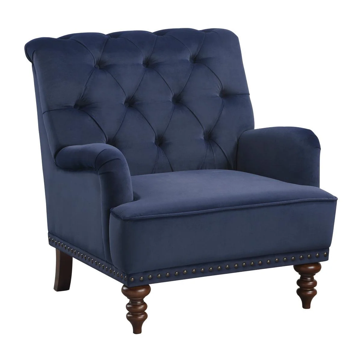 Holland Park Dark Blue Velvet Fabric Tufted Accent Chair - Image 2