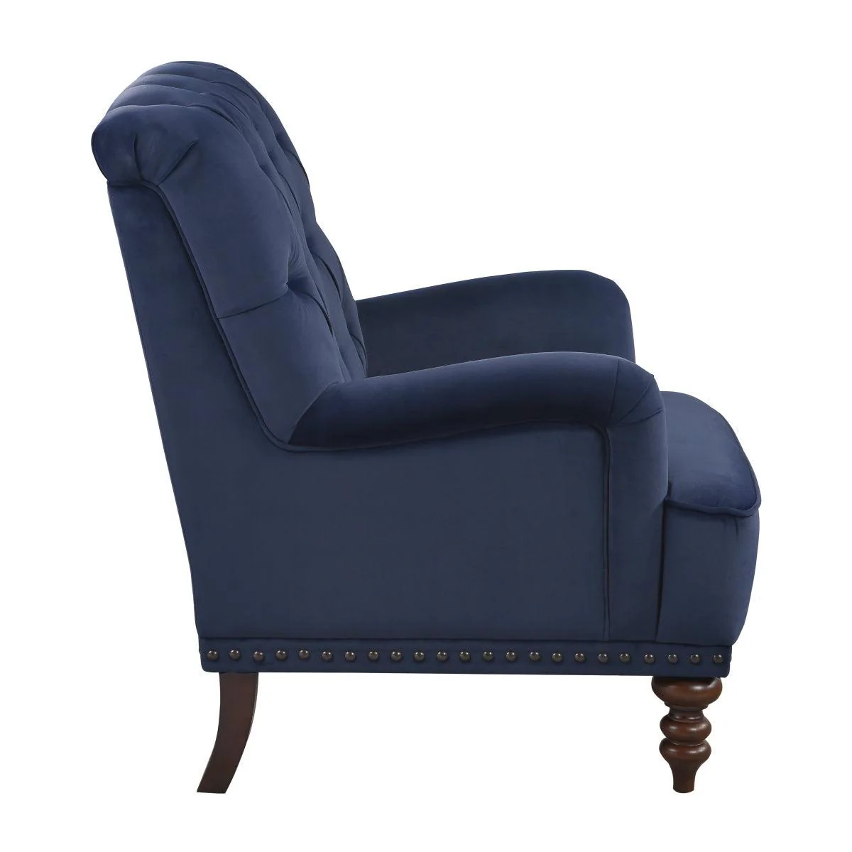 Holland Park Dark Blue Velvet Fabric Tufted Accent Chair - Image 3