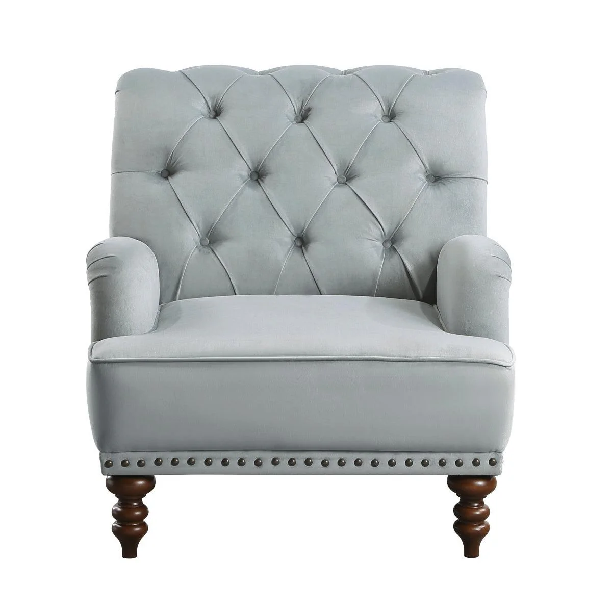 Holland Park Gray Velvet Fabric Tufted Accent Chair - Image 1